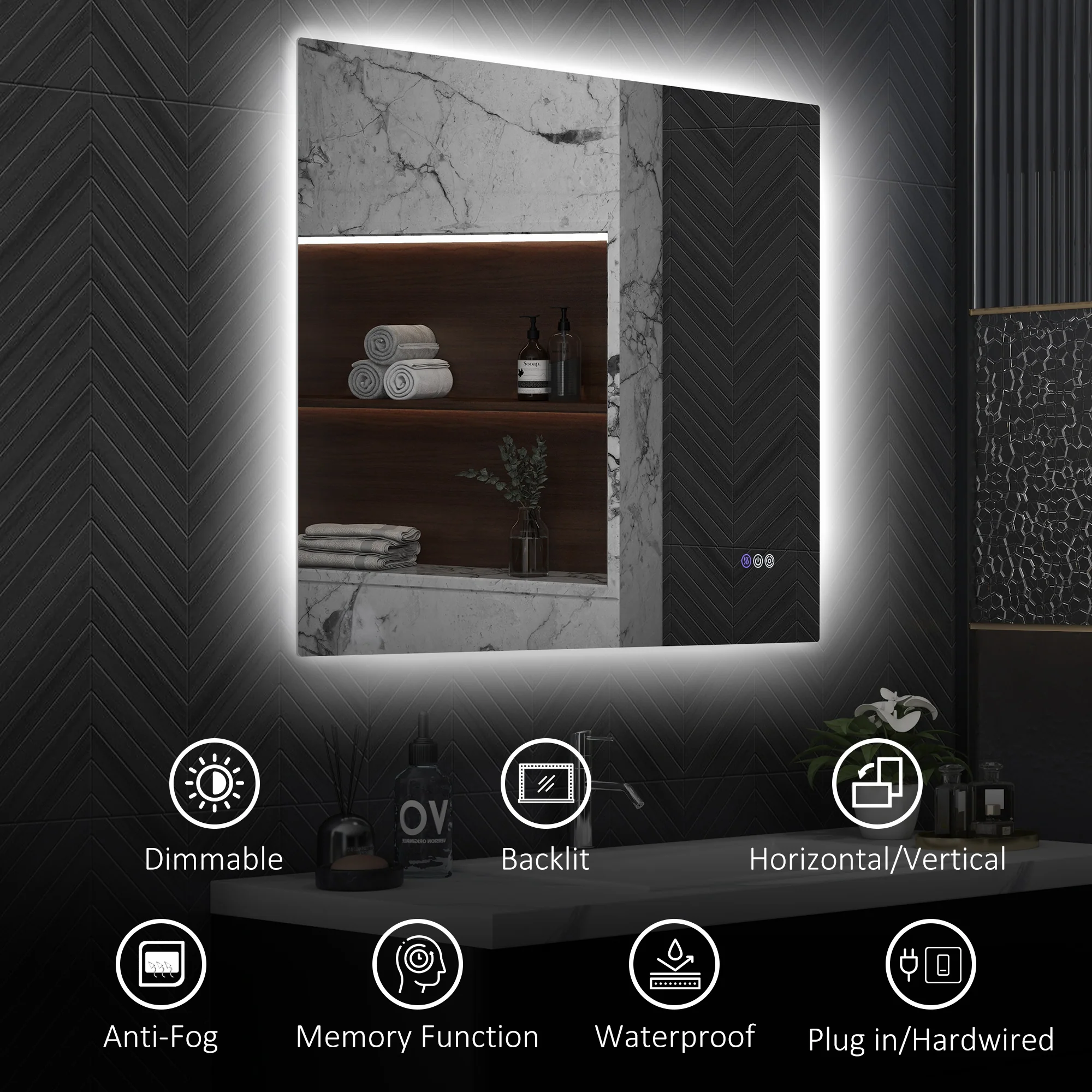 39" x 32" Dimmable Backlit LED Bathroom Mirror w/ Anti-Fog, Memory, Infinite Color Temperature - Image 11