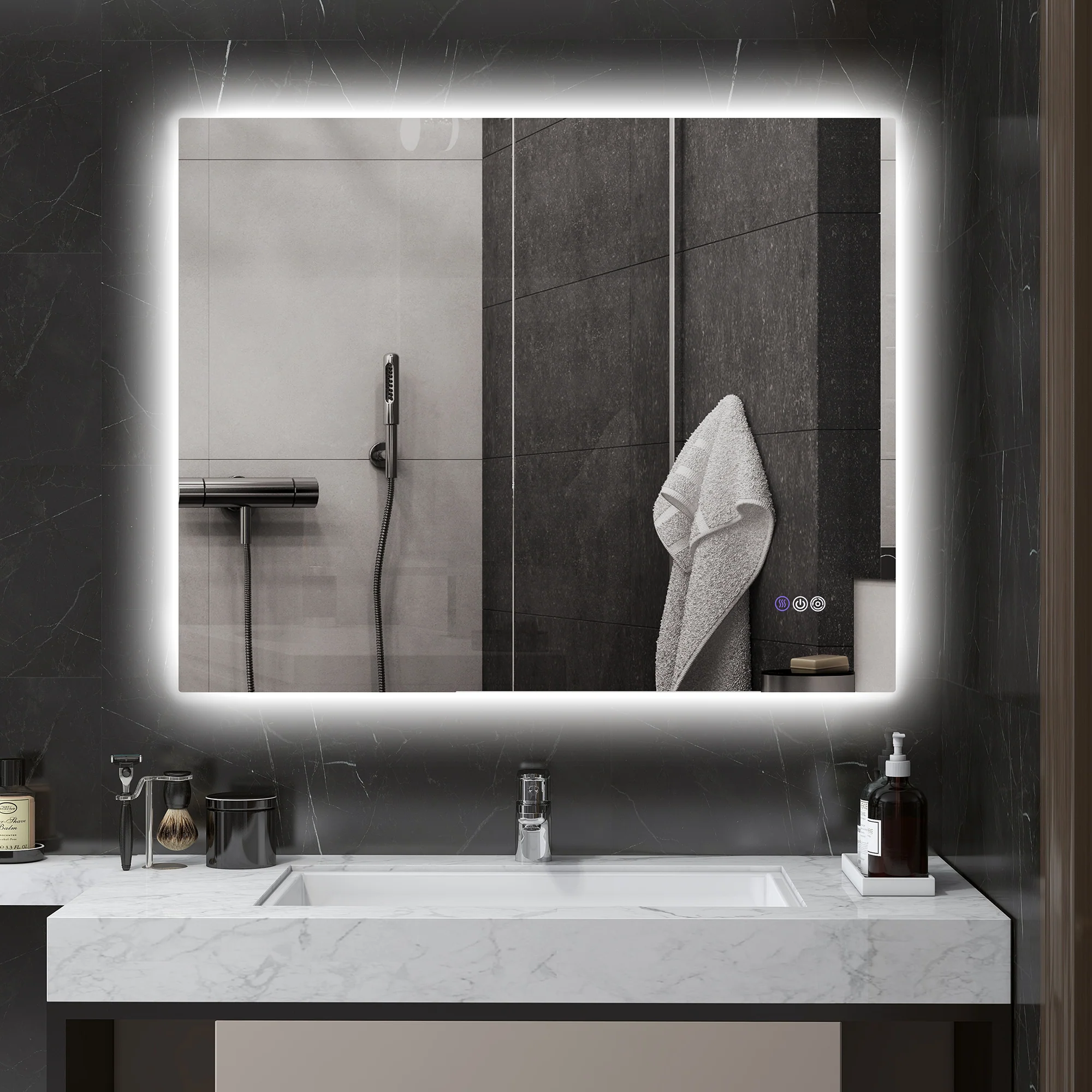 39" x 32" Dimmable Backlit LED Bathroom Mirror w/ Anti-Fog, Memory, Infinite Color Temperature - Image 3