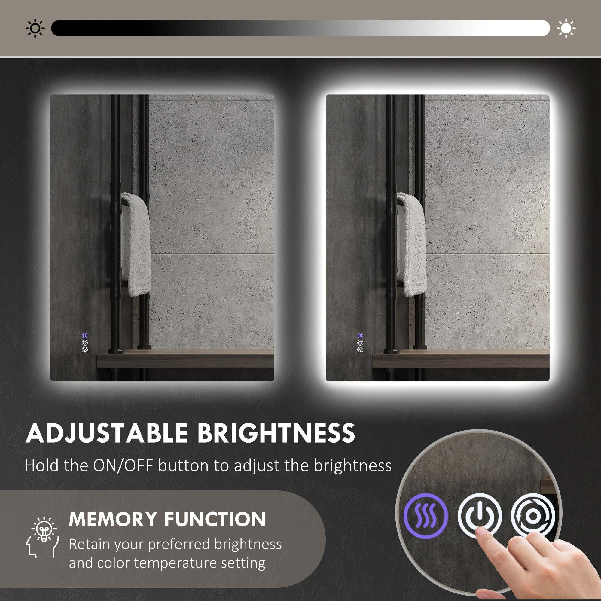 39" x 32" Dimmable Backlit LED Bathroom Mirror w/ Anti-Fog, Memory, Infinite Color Temperature - Image 6