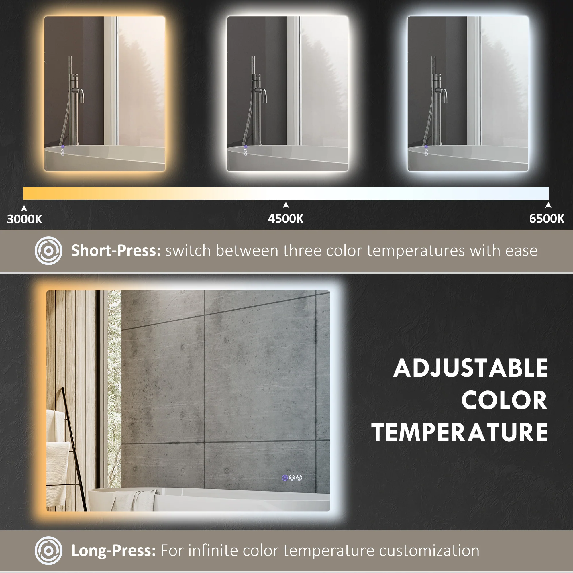 39" x 32" Dimmable Backlit LED Bathroom Mirror w/ Anti-Fog, Memory, Infinite Color Temperature - Image 7