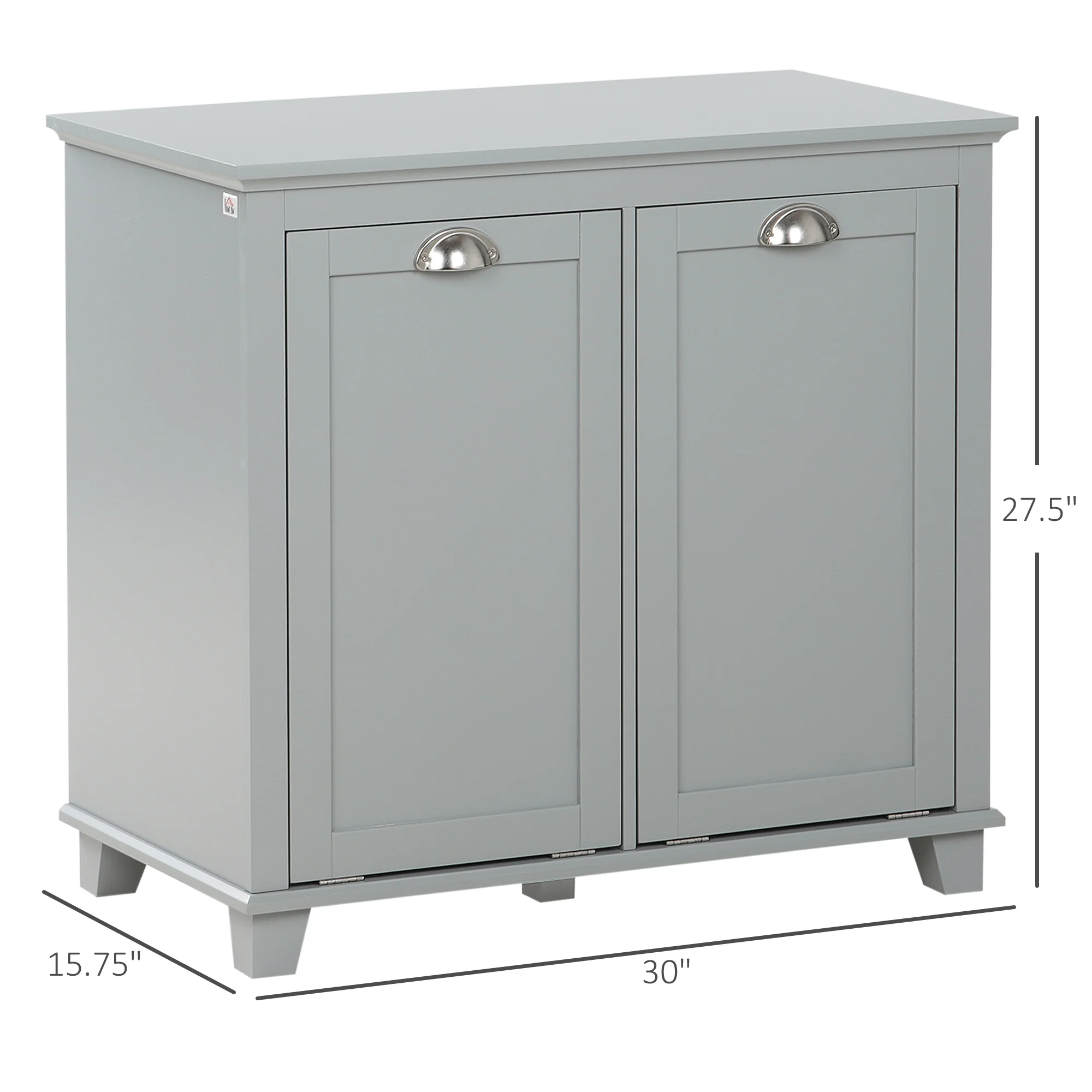 Compact Dual Tilt-Out Laundry Hamper Cabinet, 2-Compartment Storage, Modern Design, Gray - Image 5