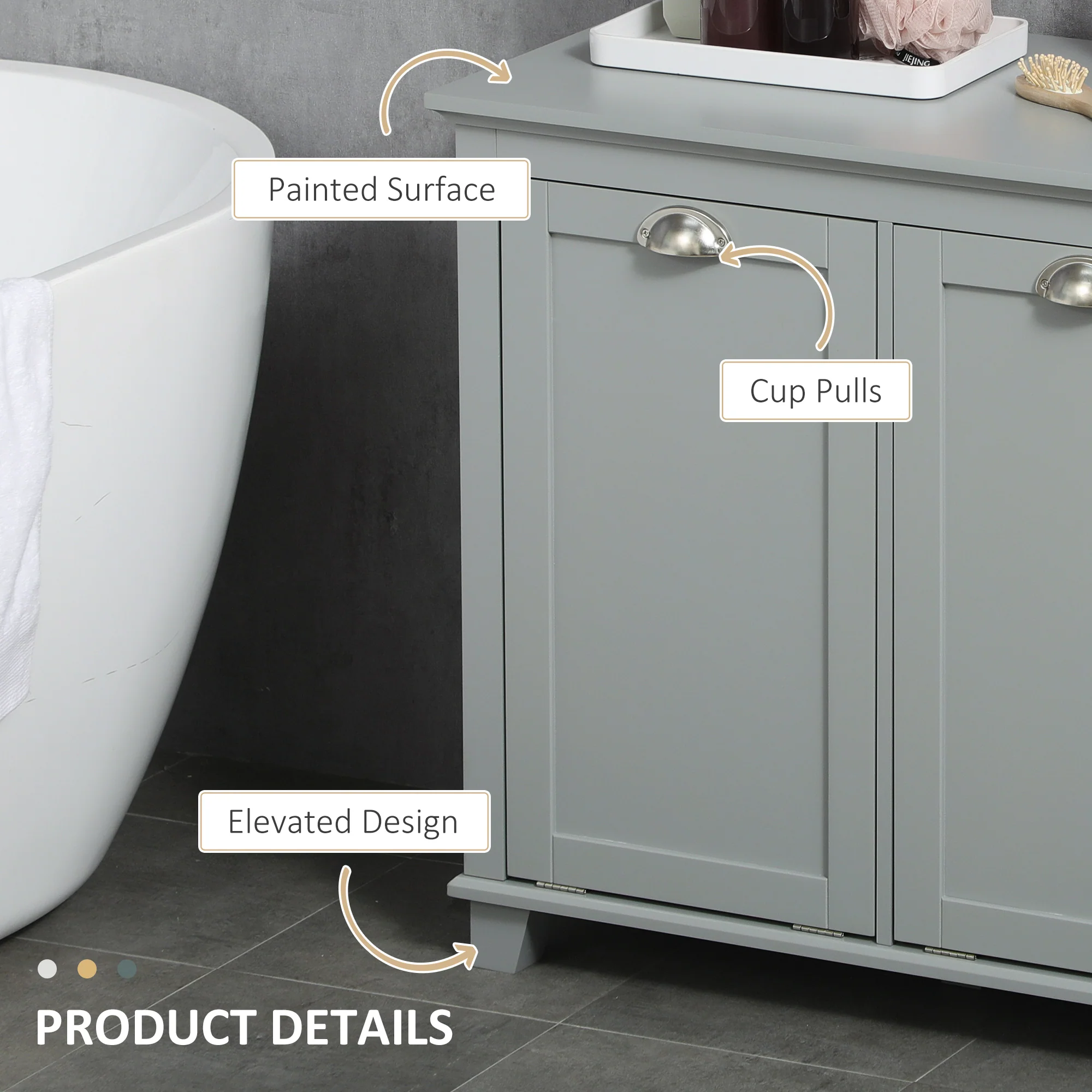 Compact Dual Tilt-Out Laundry Hamper Cabinet, 2-Compartment Storage, Modern Design, Gray - Image 7