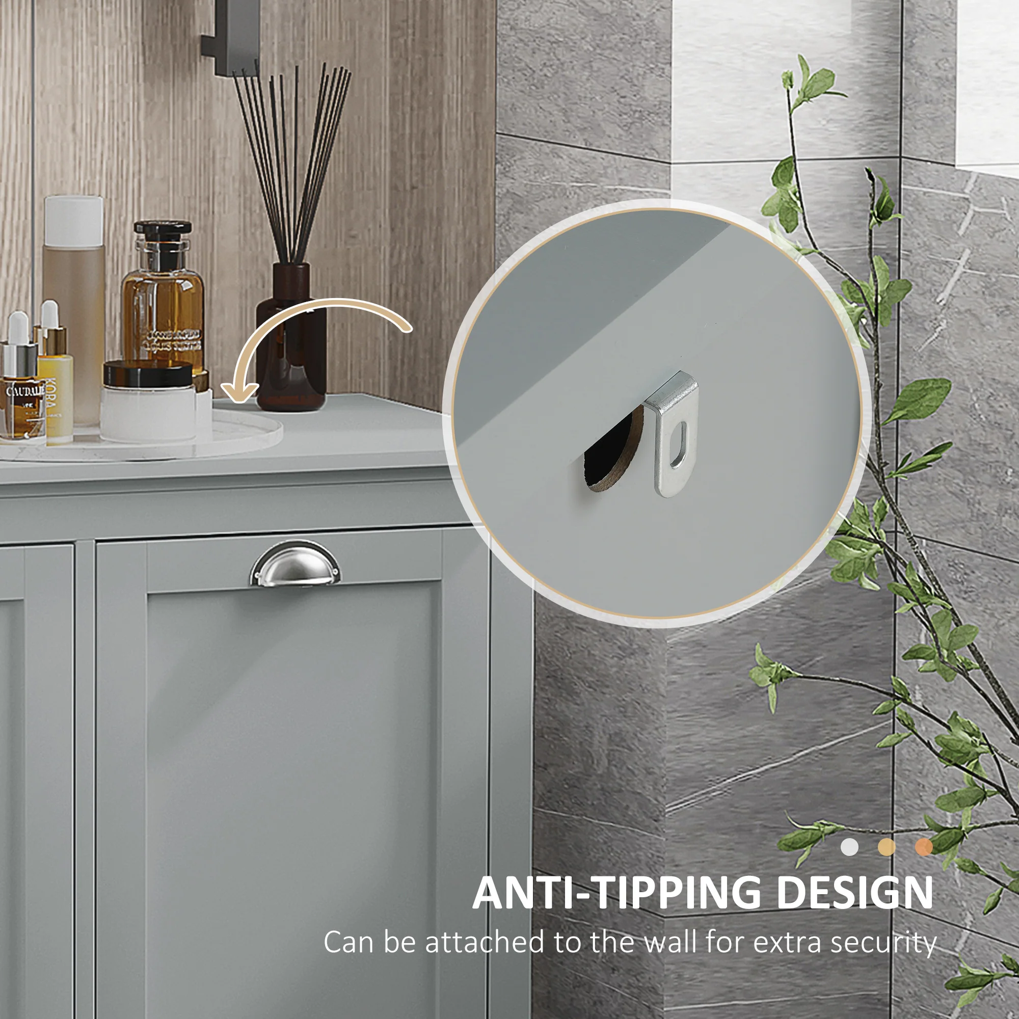Compact Dual Tilt-Out Laundry Hamper Cabinet, 2-Compartment Storage, Modern Design, Gray - Image 8
