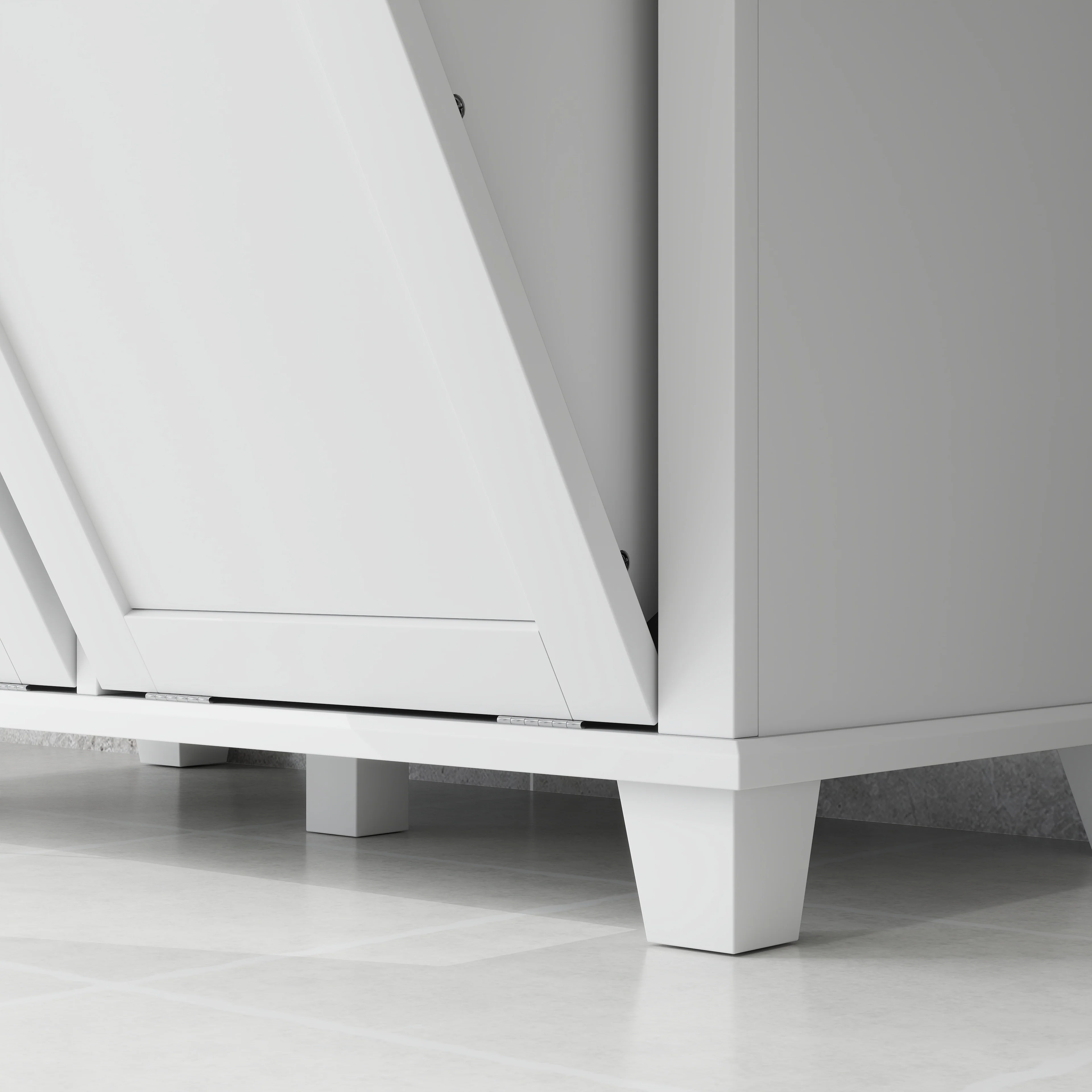 Compact Dual Tilt-Out Laundry Hamper Cabinet, 2-Compartment Storage, Modern Design, White - Image 11