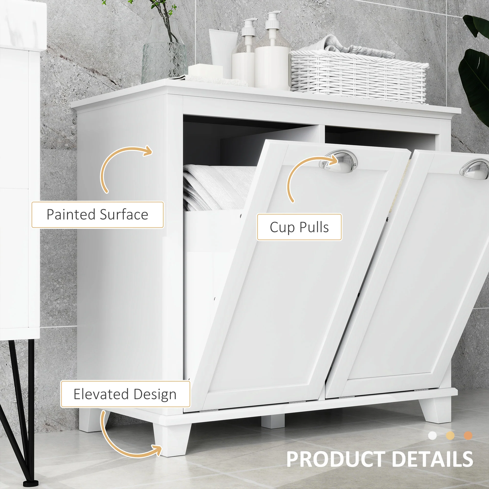 Compact Dual Tilt-Out Laundry Hamper Cabinet, 2-Compartment Storage, Modern Design, White - Image 7