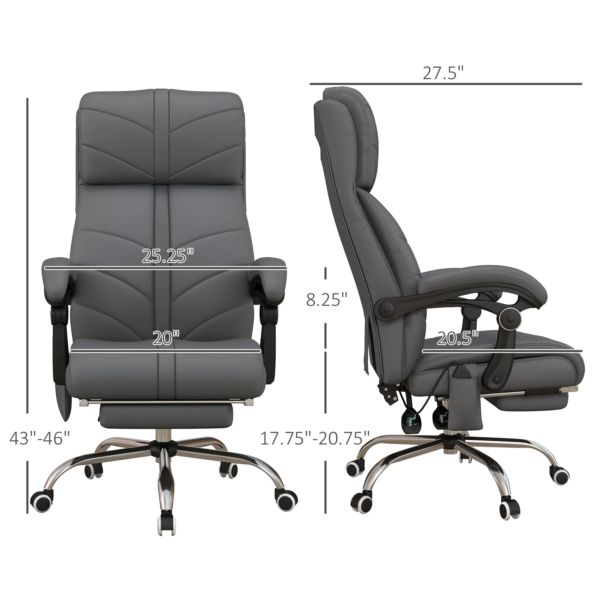 Executive Massage Office Chair with 4 Vibration, PU Leather Heated Reclining Chair, Gray - Image 5