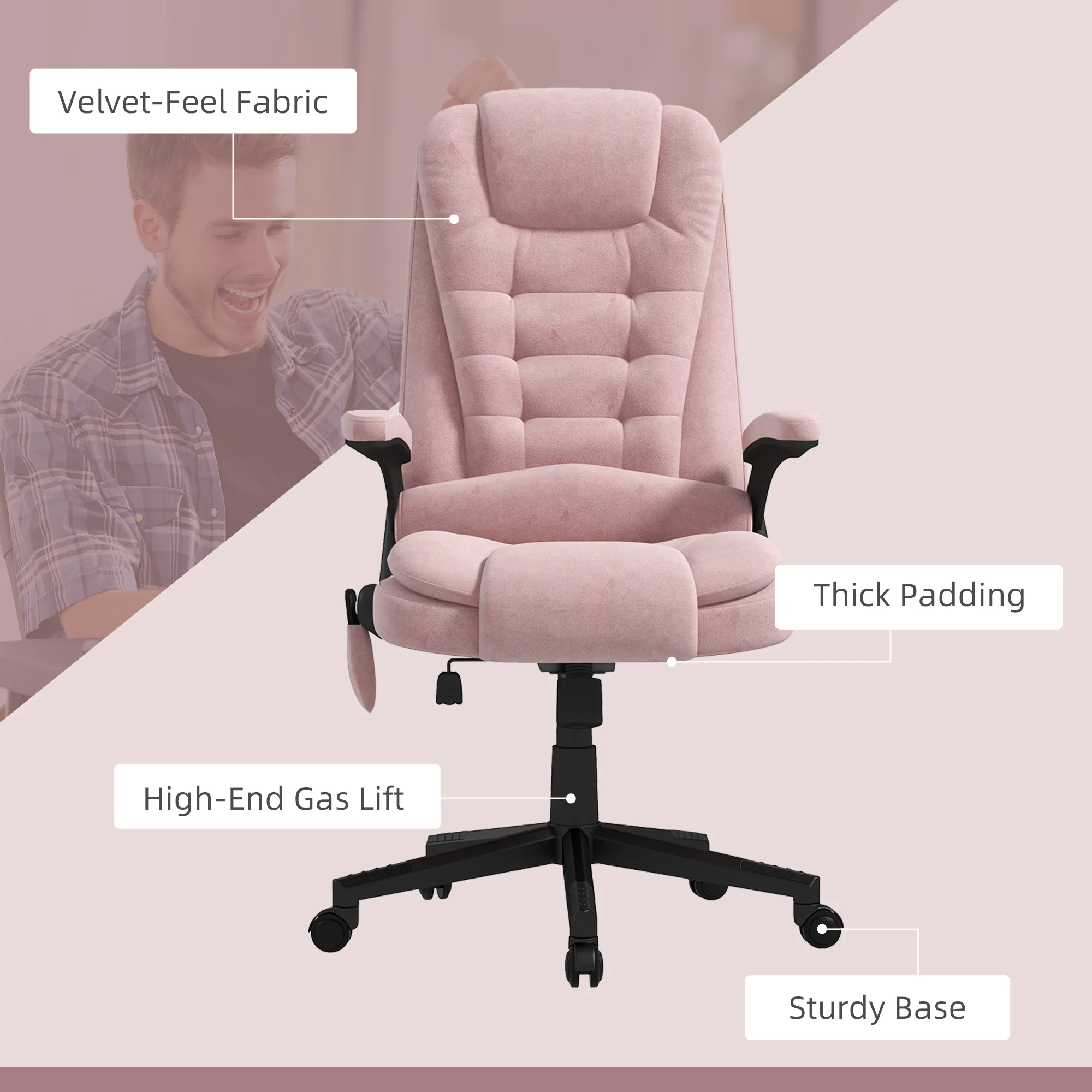 6 Points Heated Executive Office Chair, Velvet High Back Massage Office Chair, Pink - Image 11