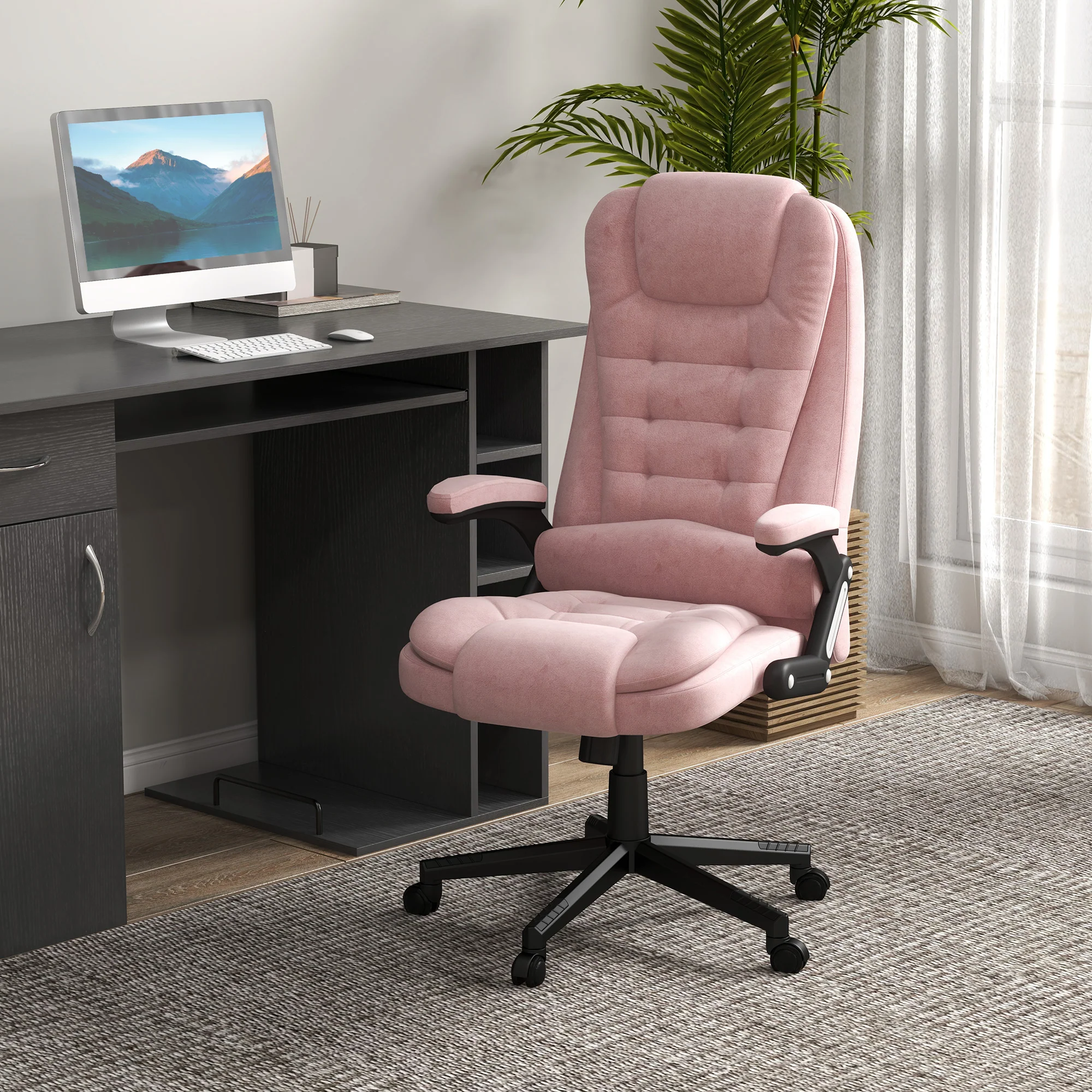 6 Points Heated Executive Office Chair, Velvet High Back Massage Office Chair, Pink - Image 3