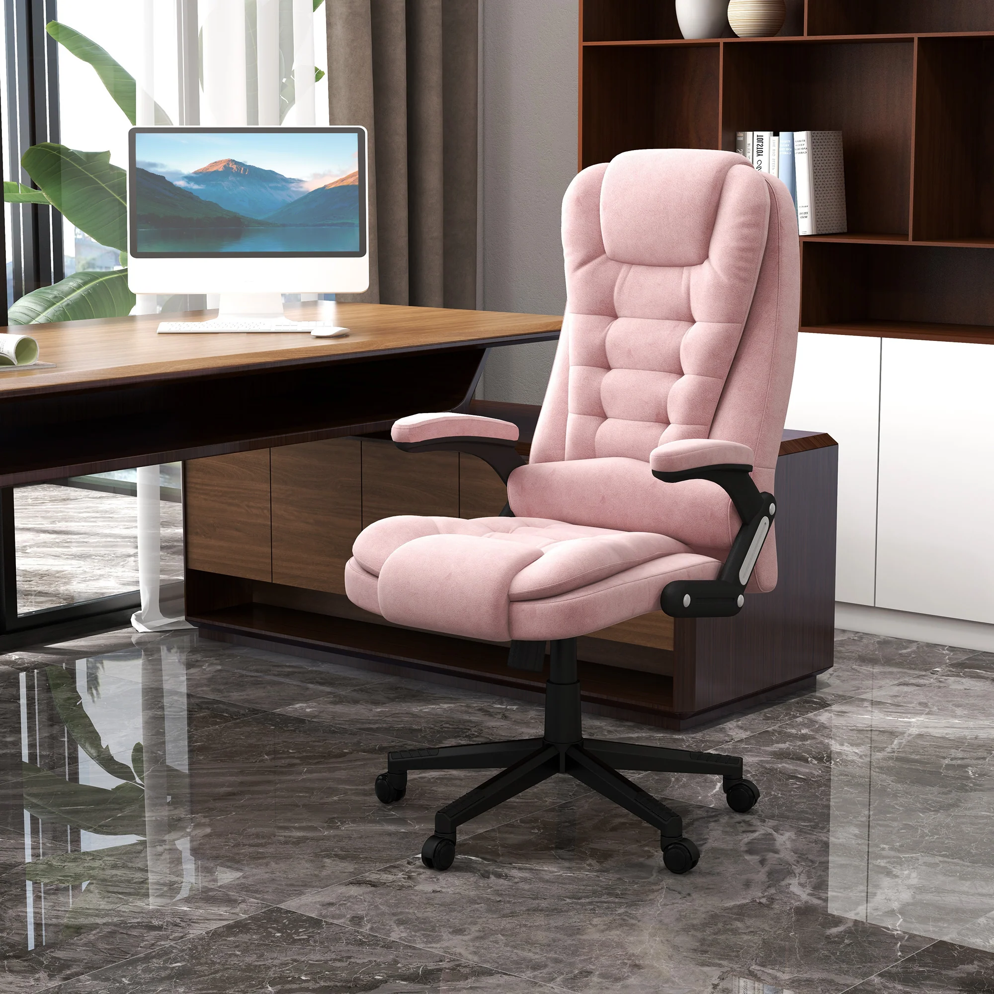 6 Points Heated Executive Office Chair, Velvet High Back Massage Office Chair, Pink - Image 4