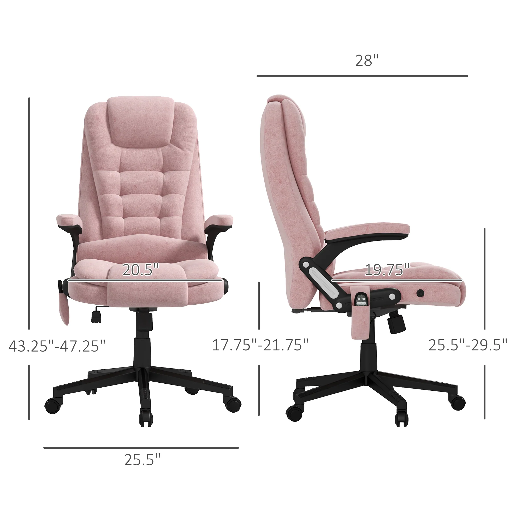 6 Points Heated Executive Office Chair, Velvet High Back Massage Office Chair, Pink - Image 5