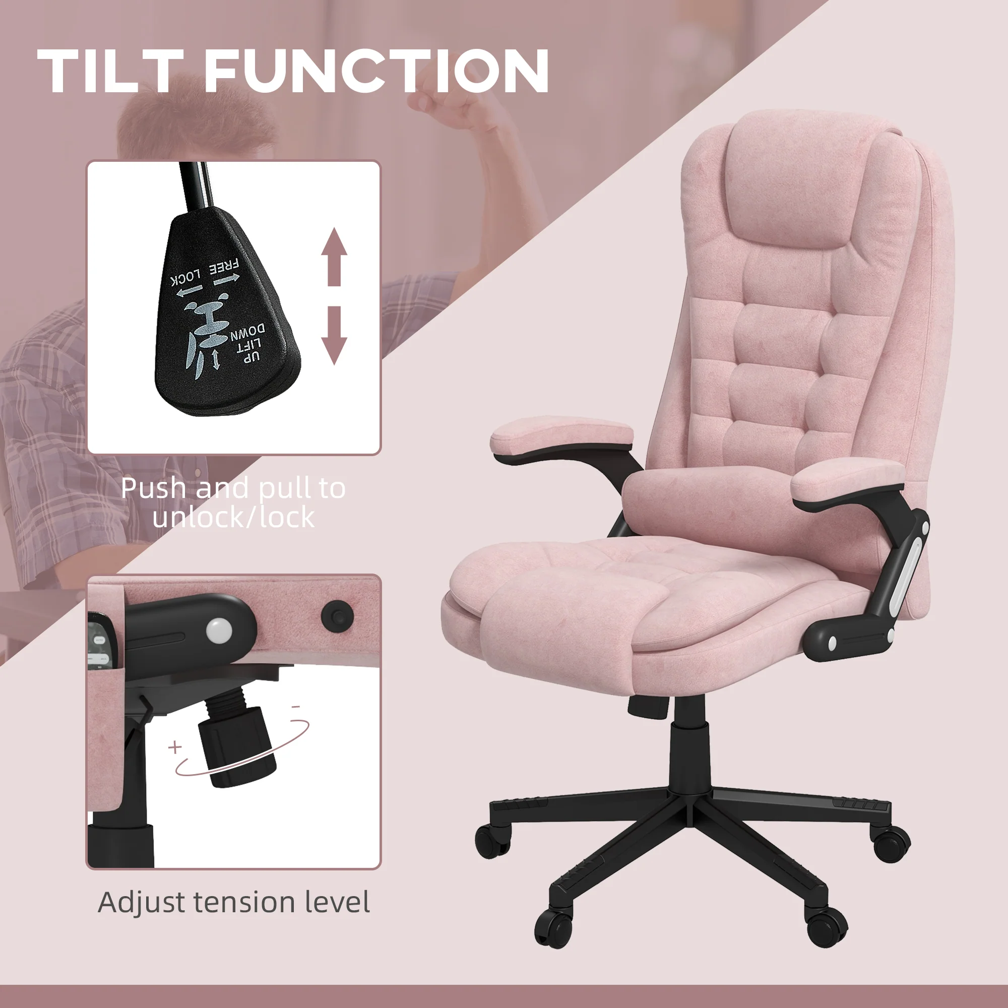 6 Points Heated Executive Office Chair, Velvet High Back Massage Office Chair, Pink - Image 7