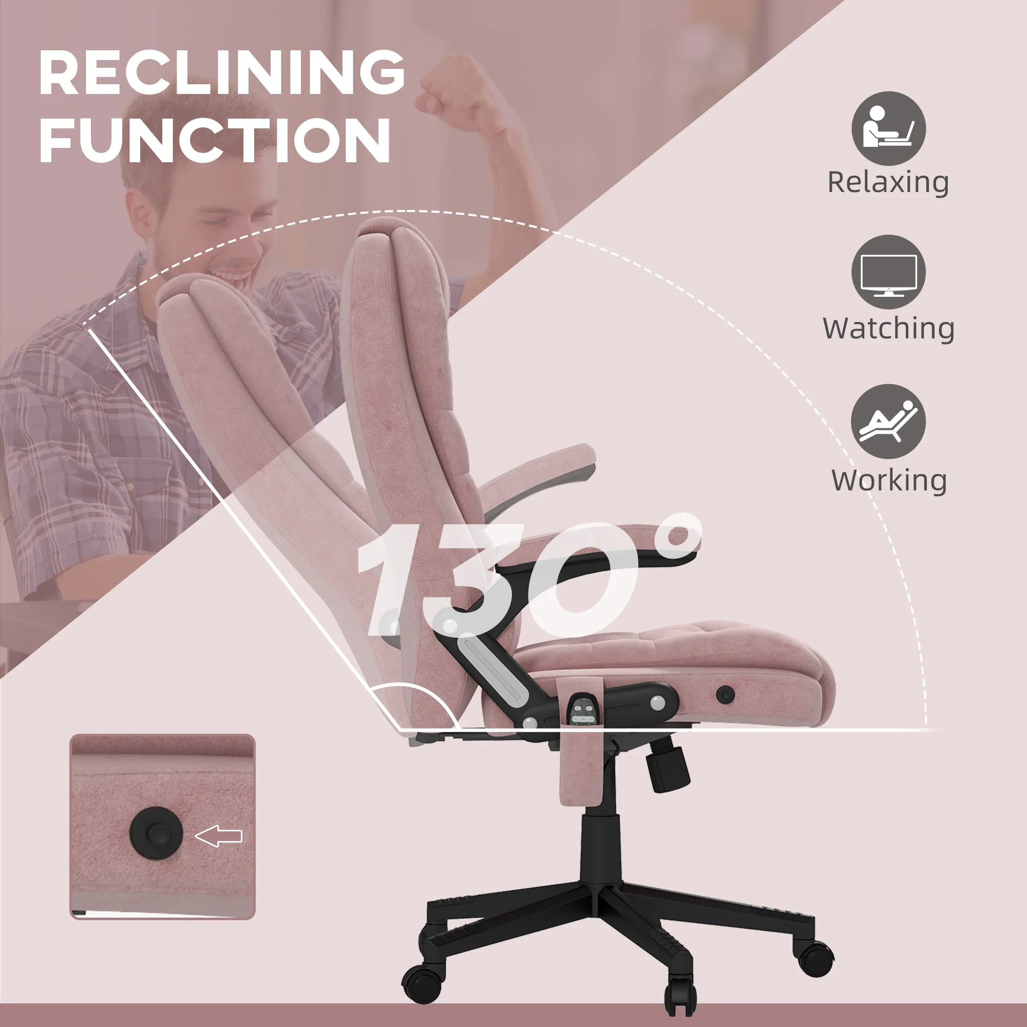 6 Points Heated Executive Office Chair, Velvet High Back Massage Office Chair, Pink - Image 8