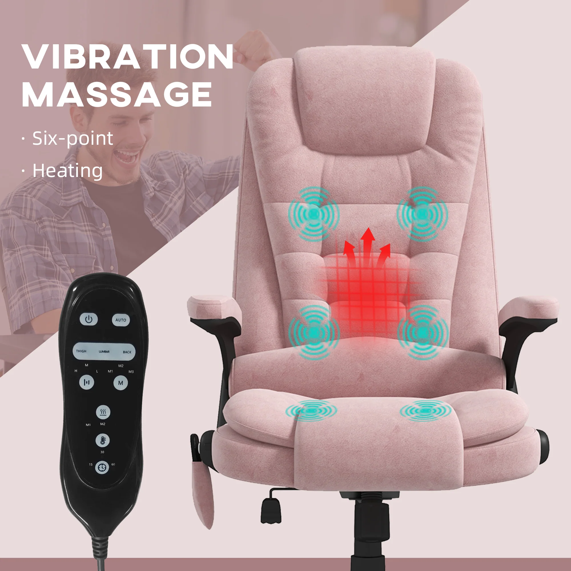 6 Points Heated Executive Office Chair, Velvet High Back Massage Office Chair, Pink - Image 9