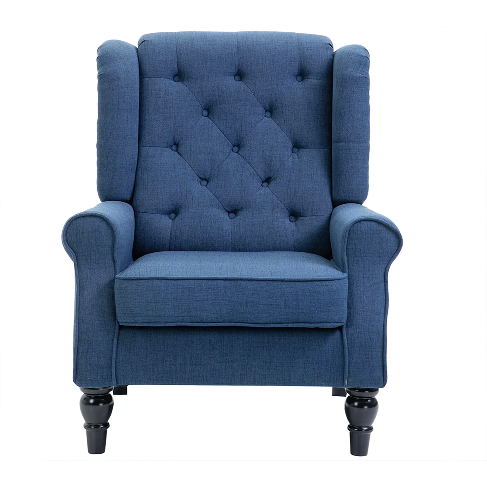 Mid-Century Accent Chair w/ High Wingback, Button-Tufted Fabric & Retro Wood Legs, Blue - Image 13