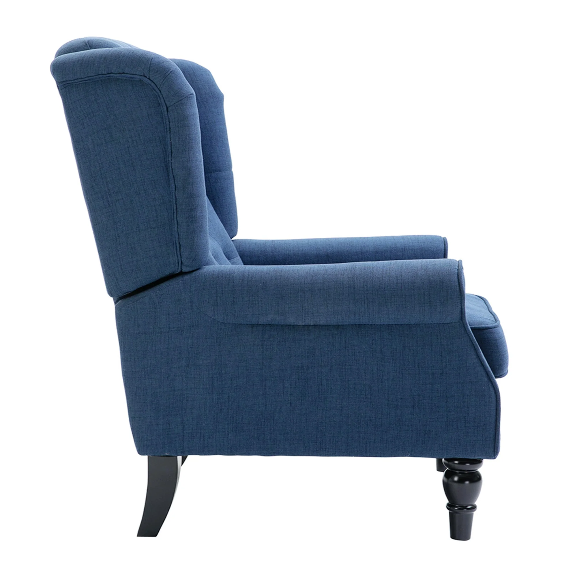 Mid-Century Accent Chair w/ High Wingback, Button-Tufted Fabric & Retro Wood Legs, Blue - Image 14