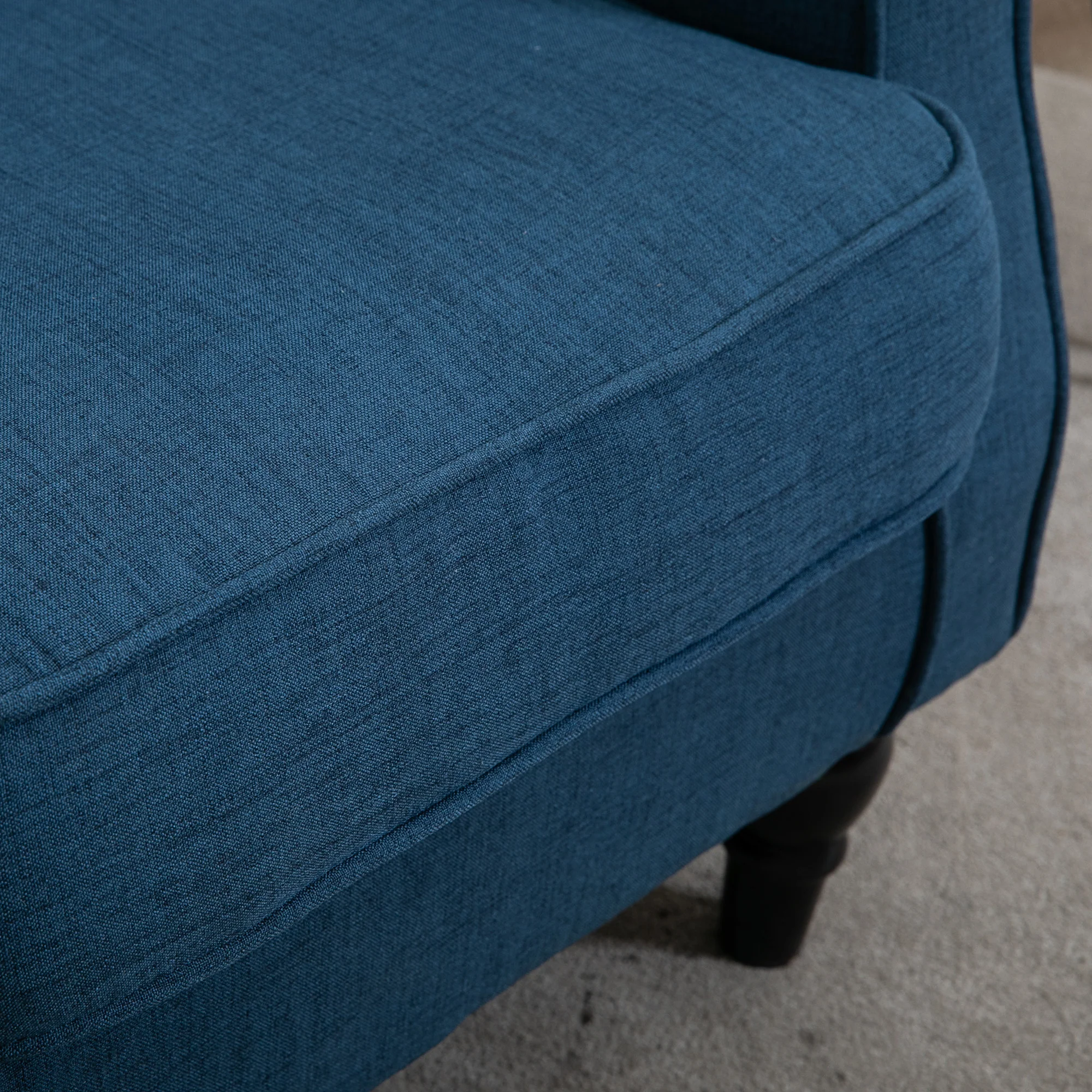 Mid-Century Accent Chair w/ High Wingback, Button-Tufted Fabric & Retro Wood Legs, Blue - Image 17