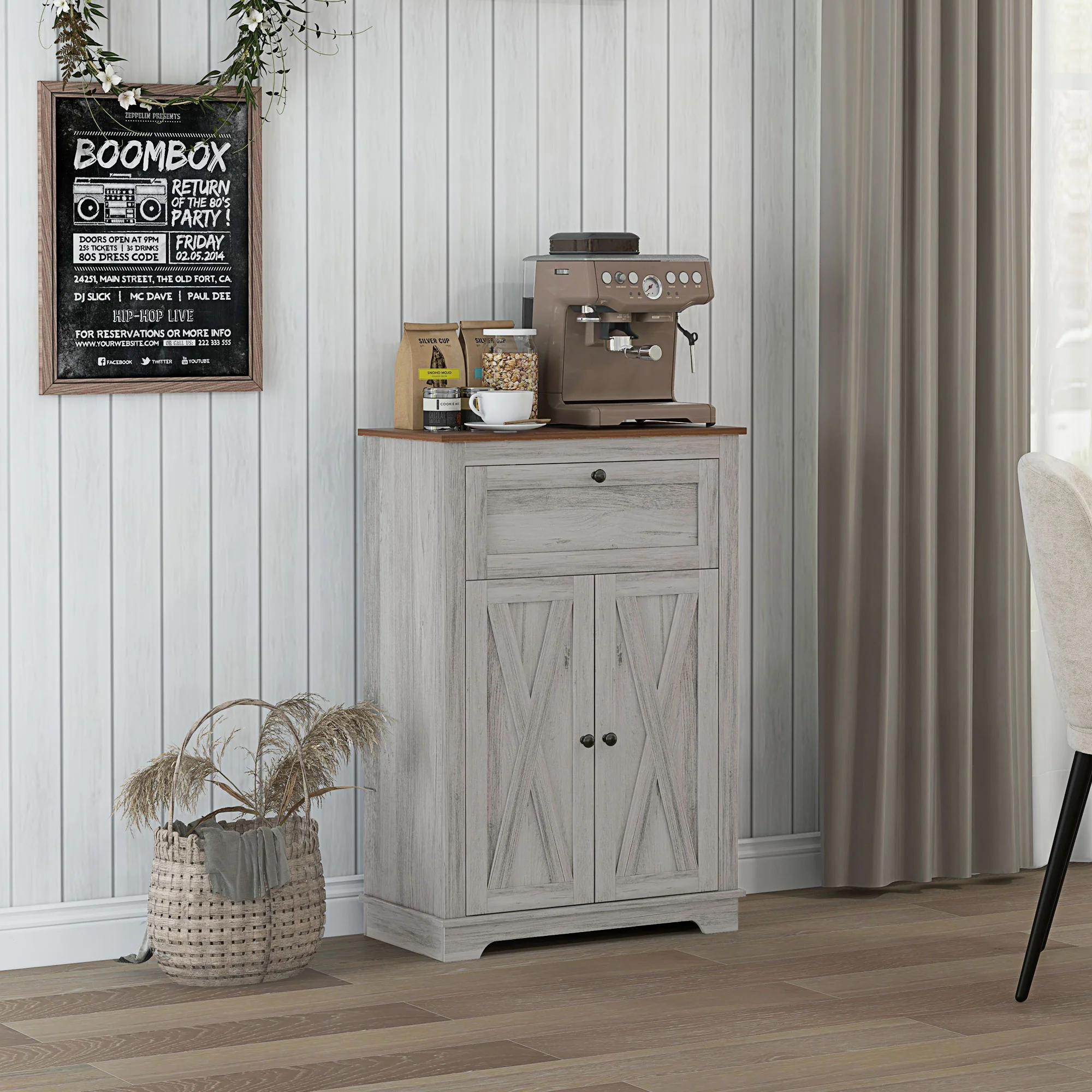 Farmhouse Sideboard Storage Cabinet with Doors and Drawer Light Gray - Image 3