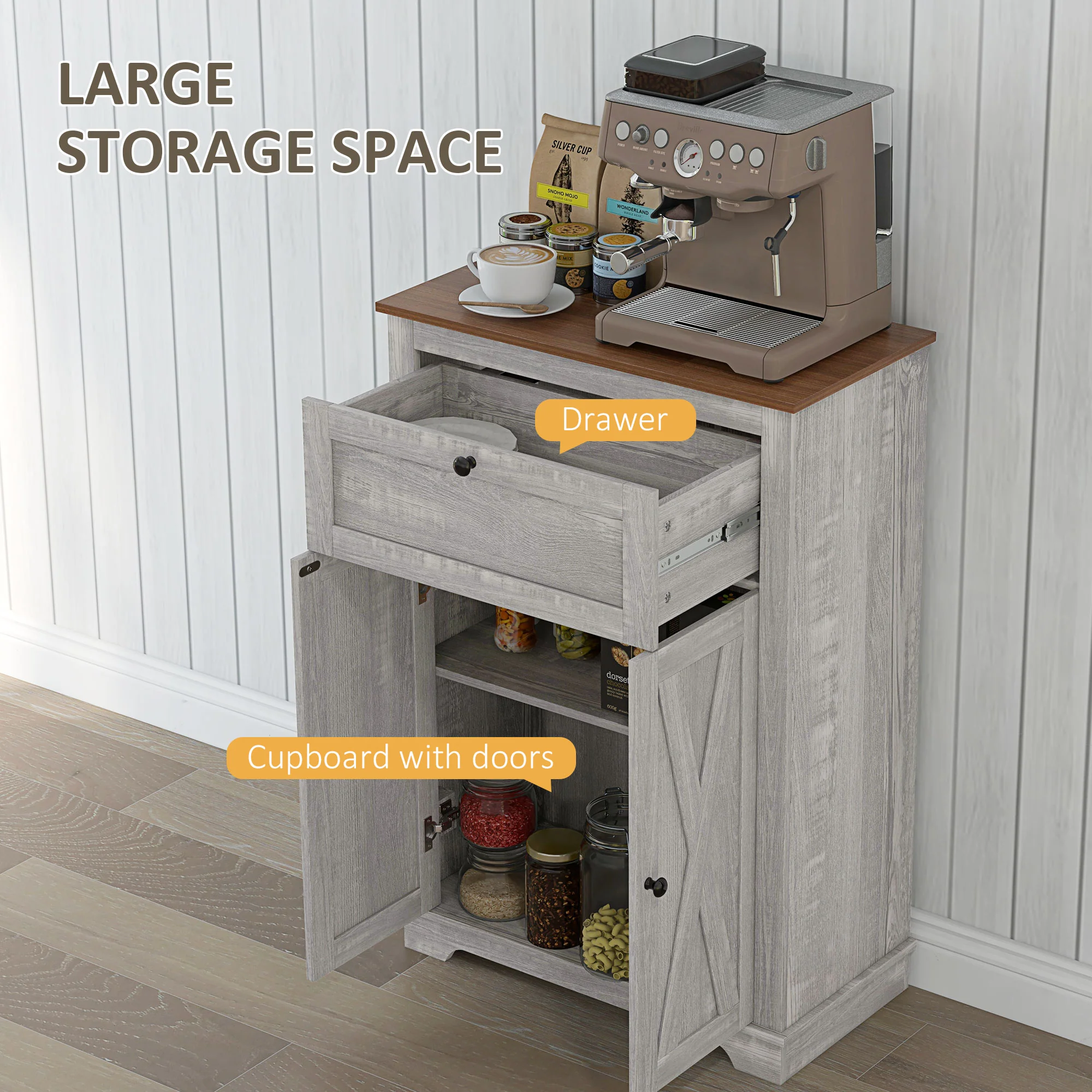 Farmhouse Sideboard Storage Cabinet with Doors and Drawer Light Gray - Image 6