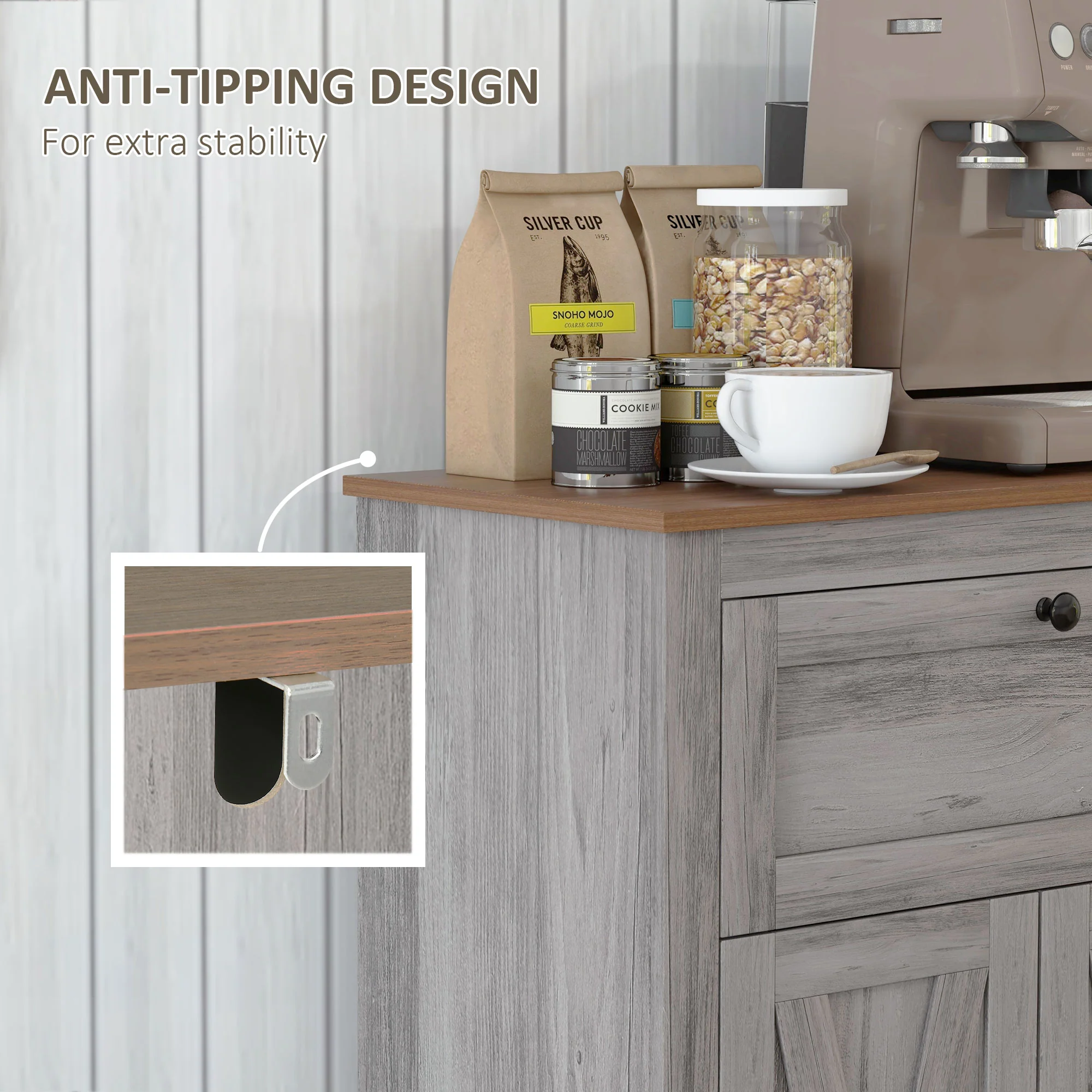 Farmhouse Sideboard Storage Cabinet with Doors and Drawer Light Gray - Image 8
