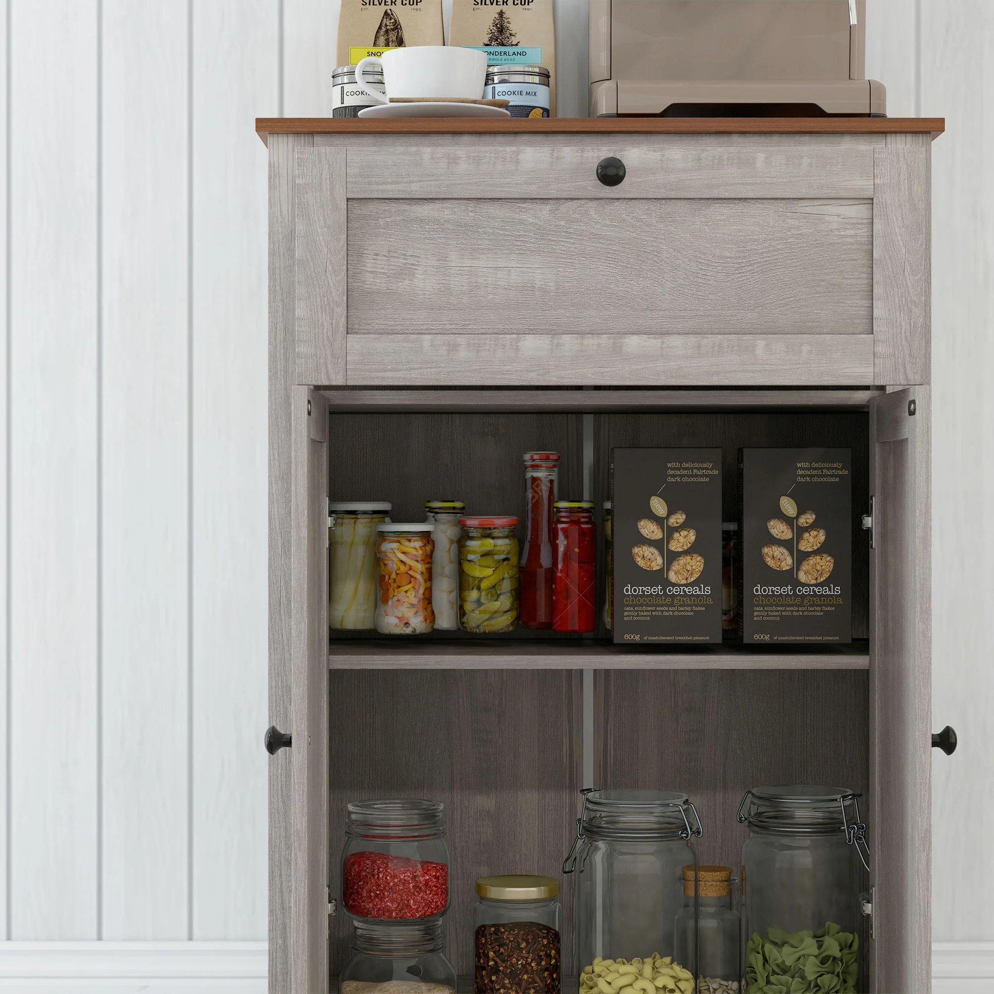 Farmhouse Sideboard Storage Cabinet with Doors and Drawer Light Gray - Image 9