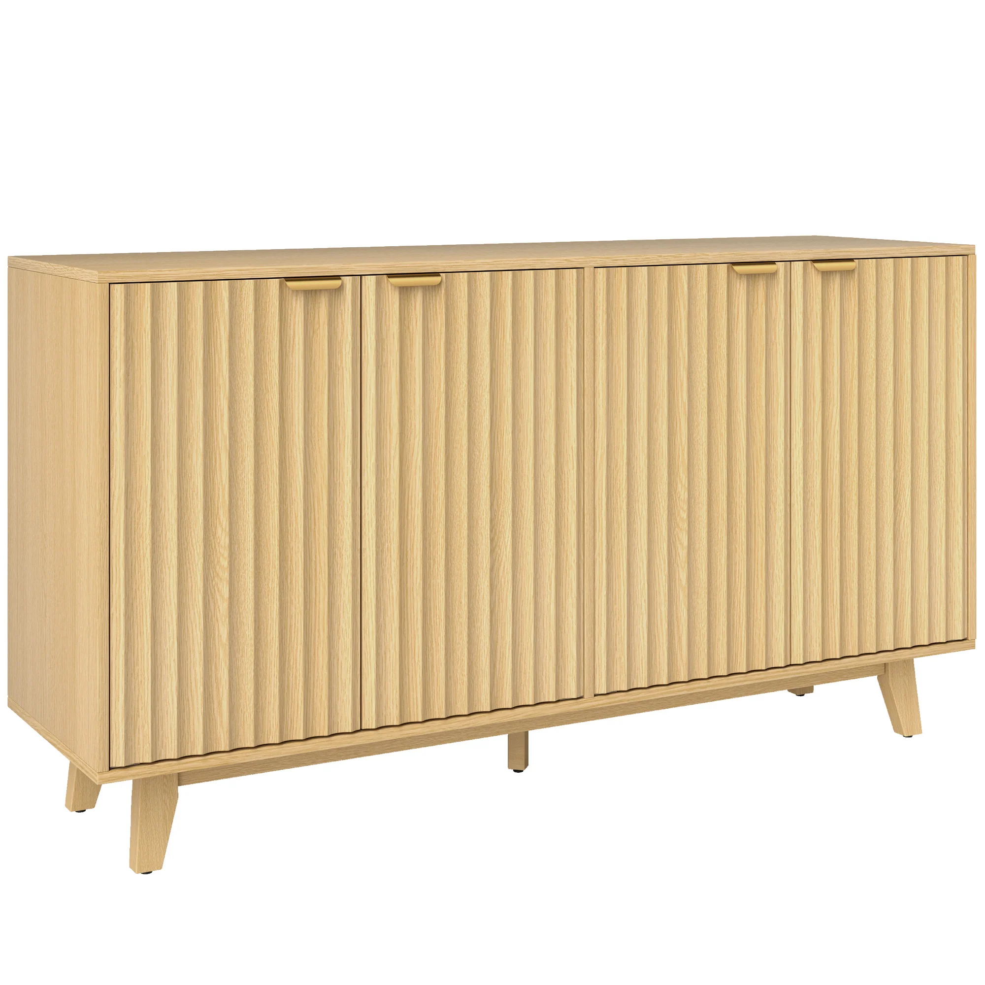 55" Fluted Buffet Cabinet w/ Storage, 4 Doors, 2 Adjustable Shelves & Wood Legs, Nature Wood - Image 12