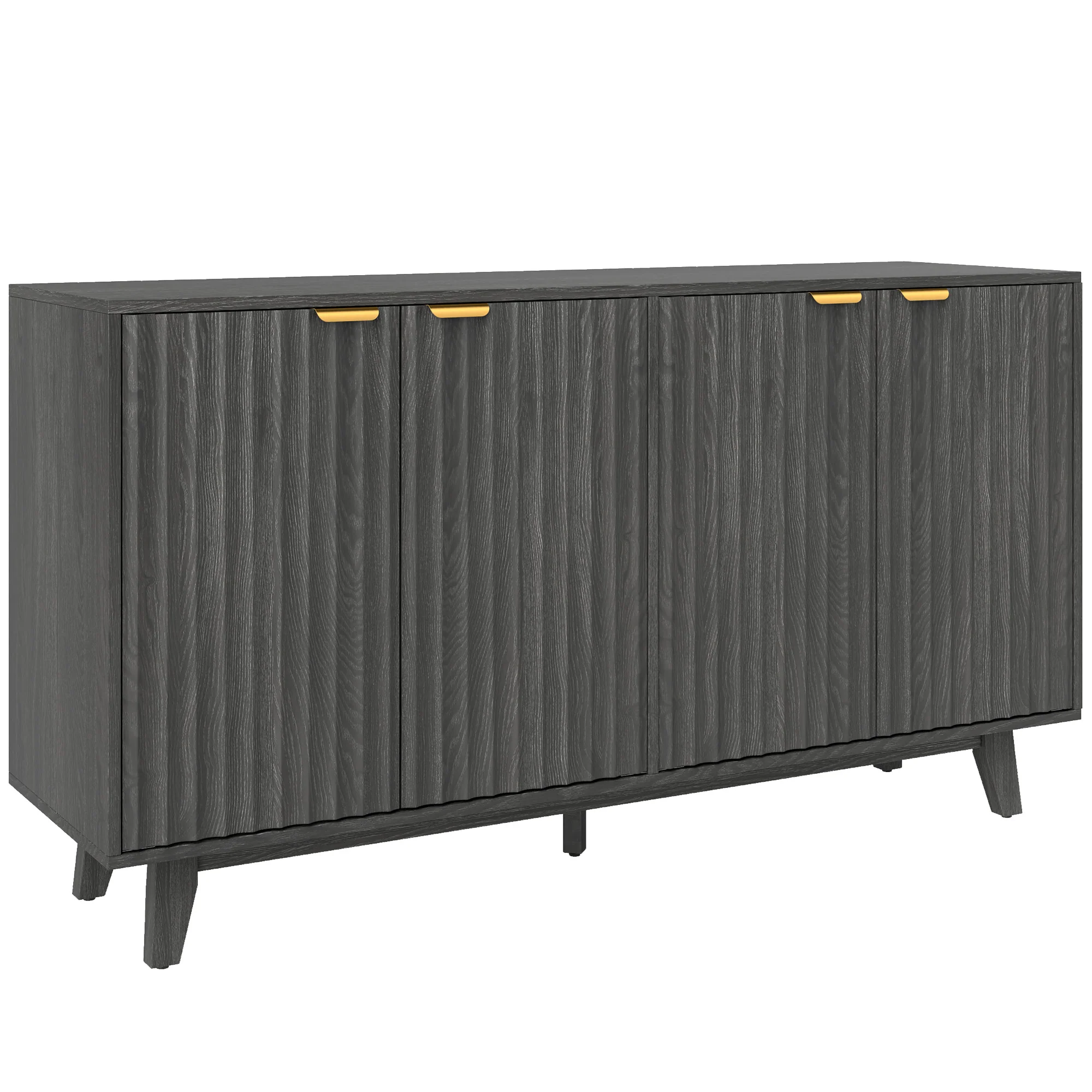 55" Sideboard Storage Cabinet w/ 4 Doors, 2 Adjustable Shelves & 5 Wood Legs, Distressed Gray - Image 12