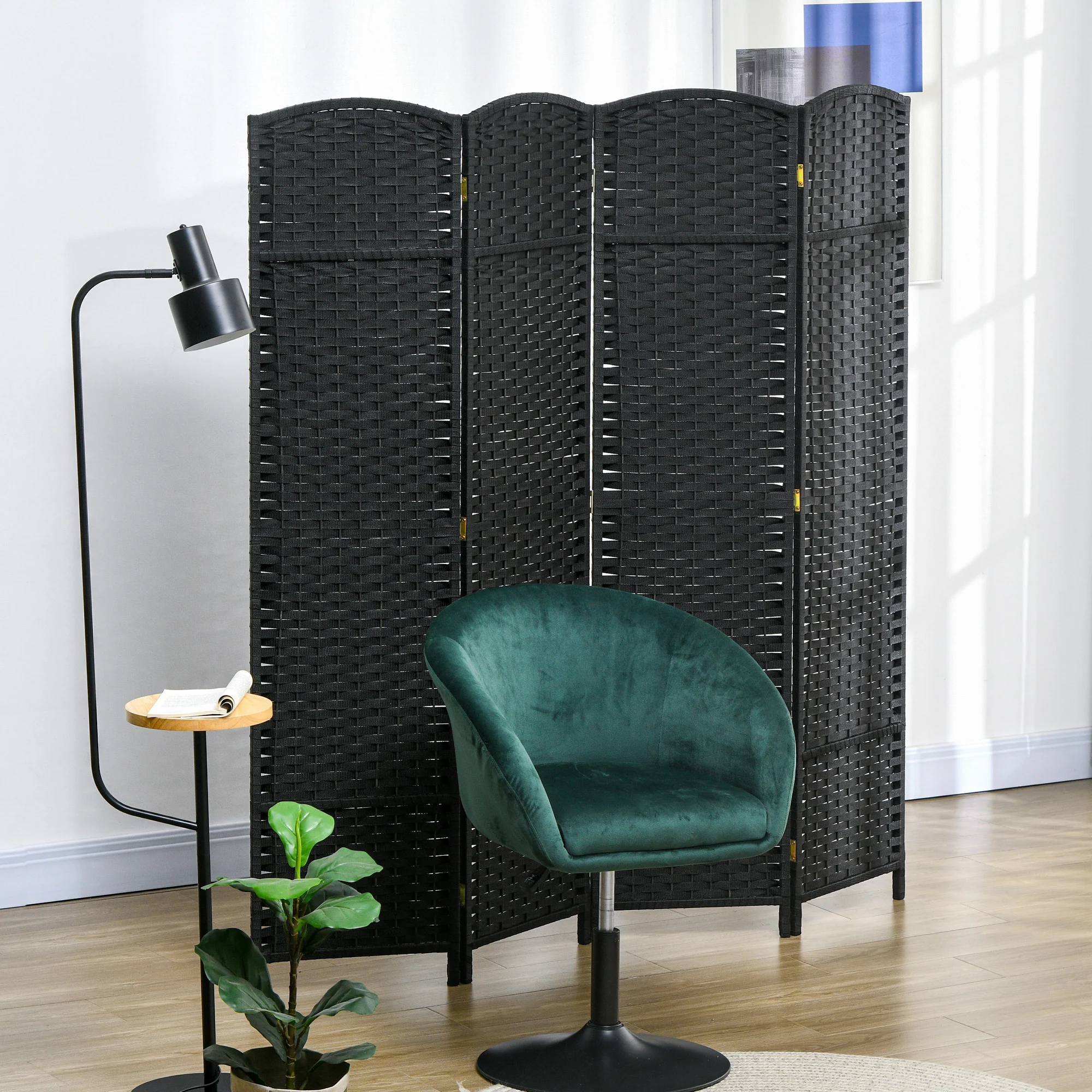 4 Panel 5.6' Tall Privacy Screen Freestanding Room Divider, Black - Image 4