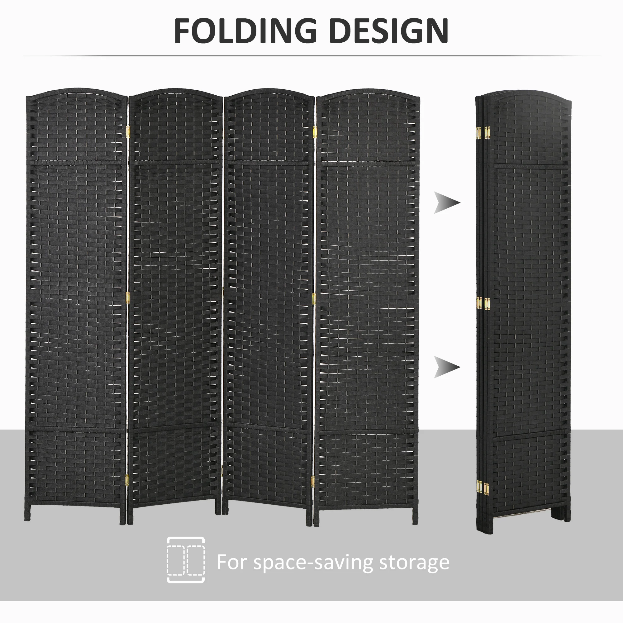 4 Panel 5.6' Tall Privacy Screen Freestanding Room Divider, Black - Image 7