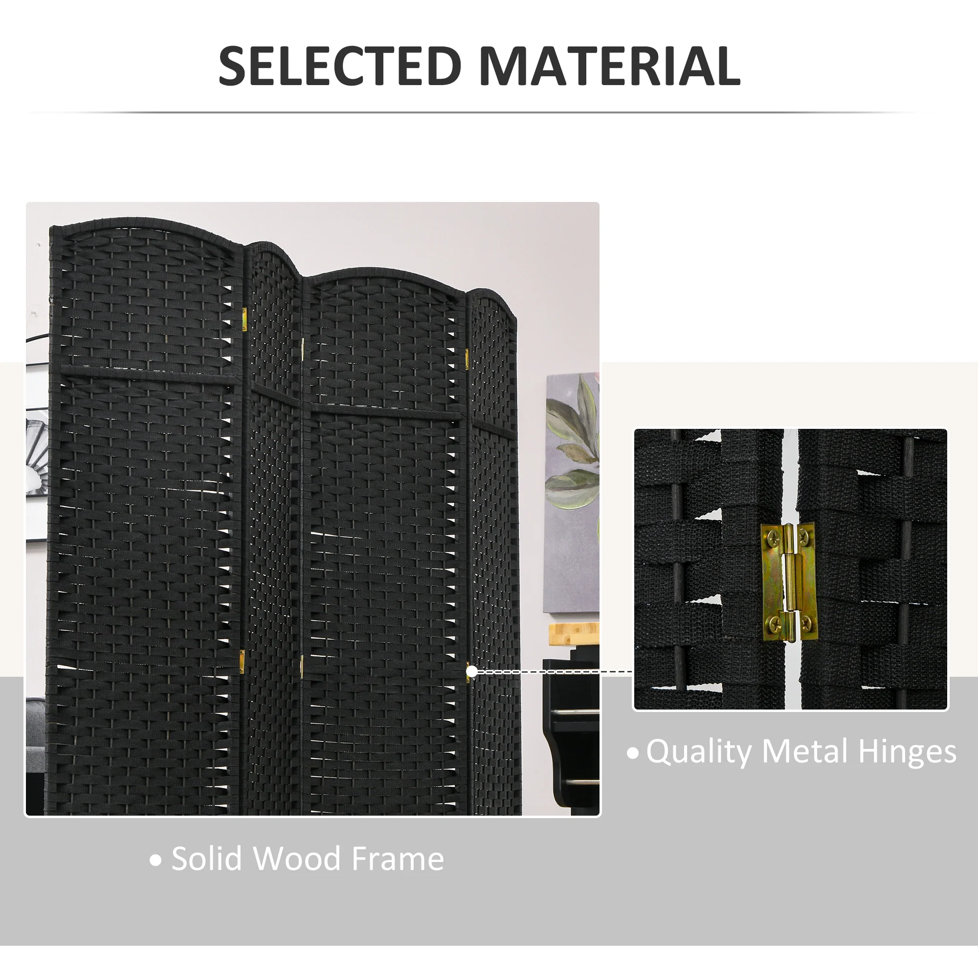 4 Panel 5.6' Tall Privacy Screen Freestanding Room Divider, Black - Image 8