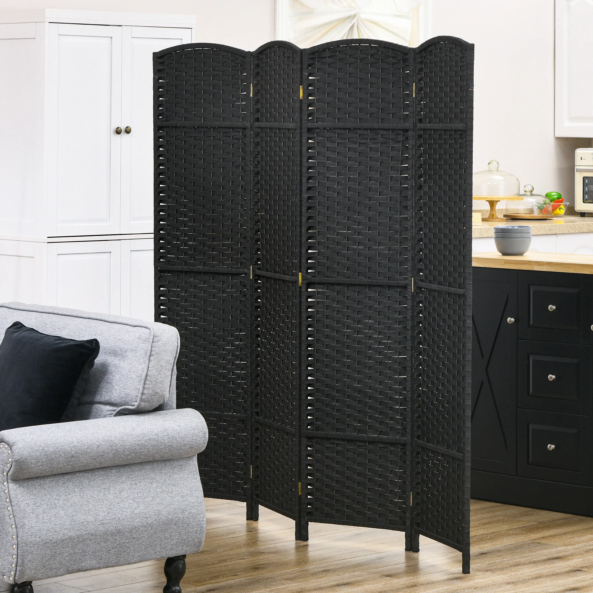 4 Panel 5.6' Tall Privacy Screen Freestanding Room Divider, Black - Image 9
