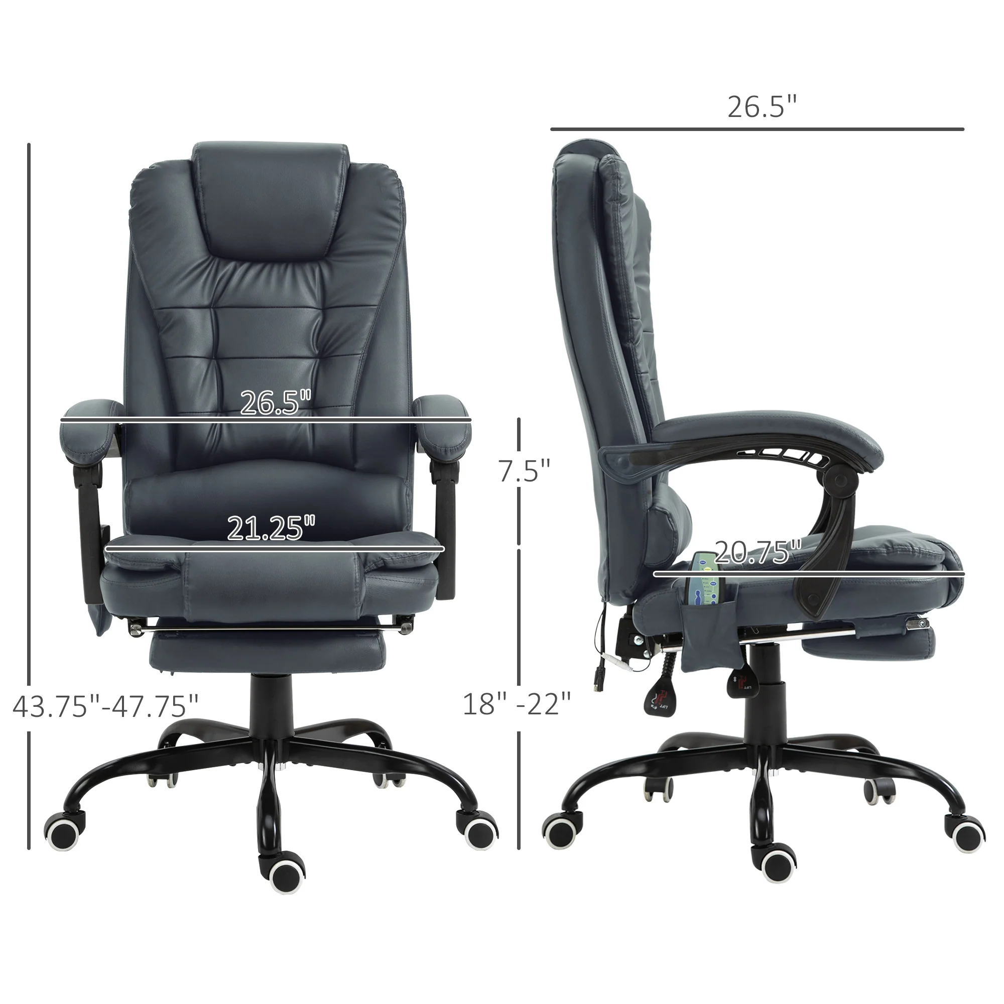 7-Point Massage Office Chair w/ Lumbar Support, Footrest & Adjustable Height, Blue - Image 5