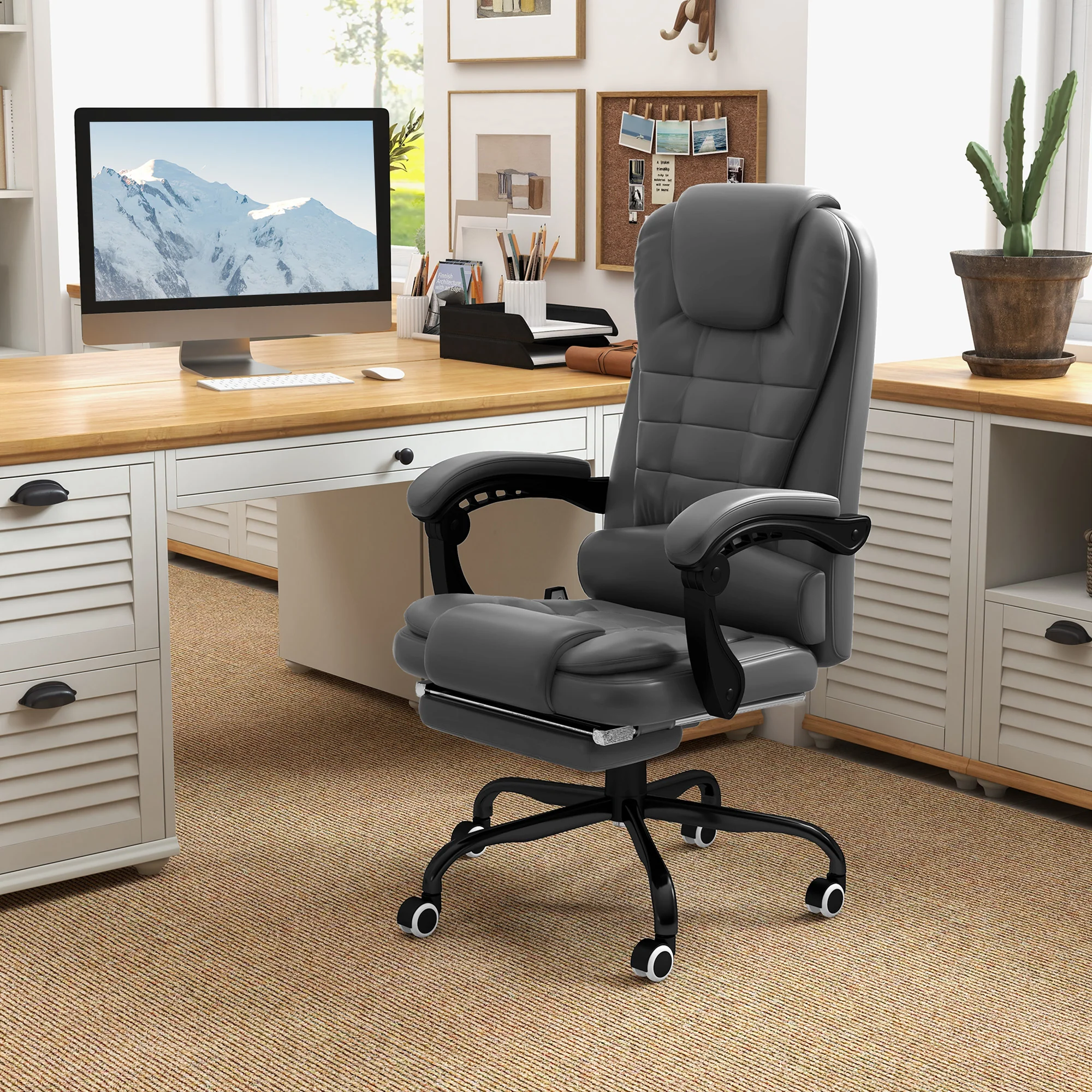 7-Point Massage Office Chair w/ Lumbar Support, Footrest & Adjustable Height, Gray - Image 3