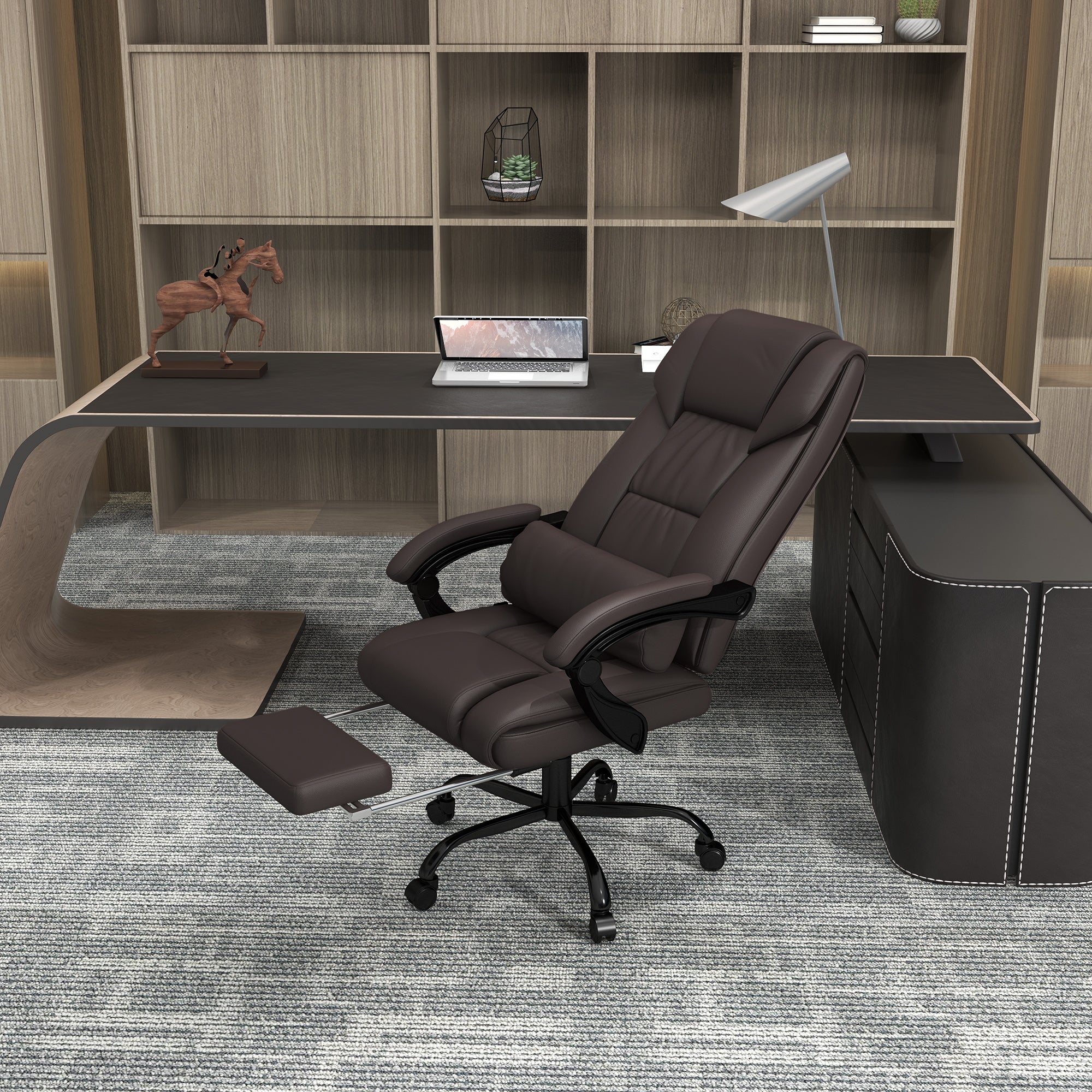 6 Vibrating Points Massage Office Chair, High Back Reclining Chair w/ Footrest, Brown - Image 11