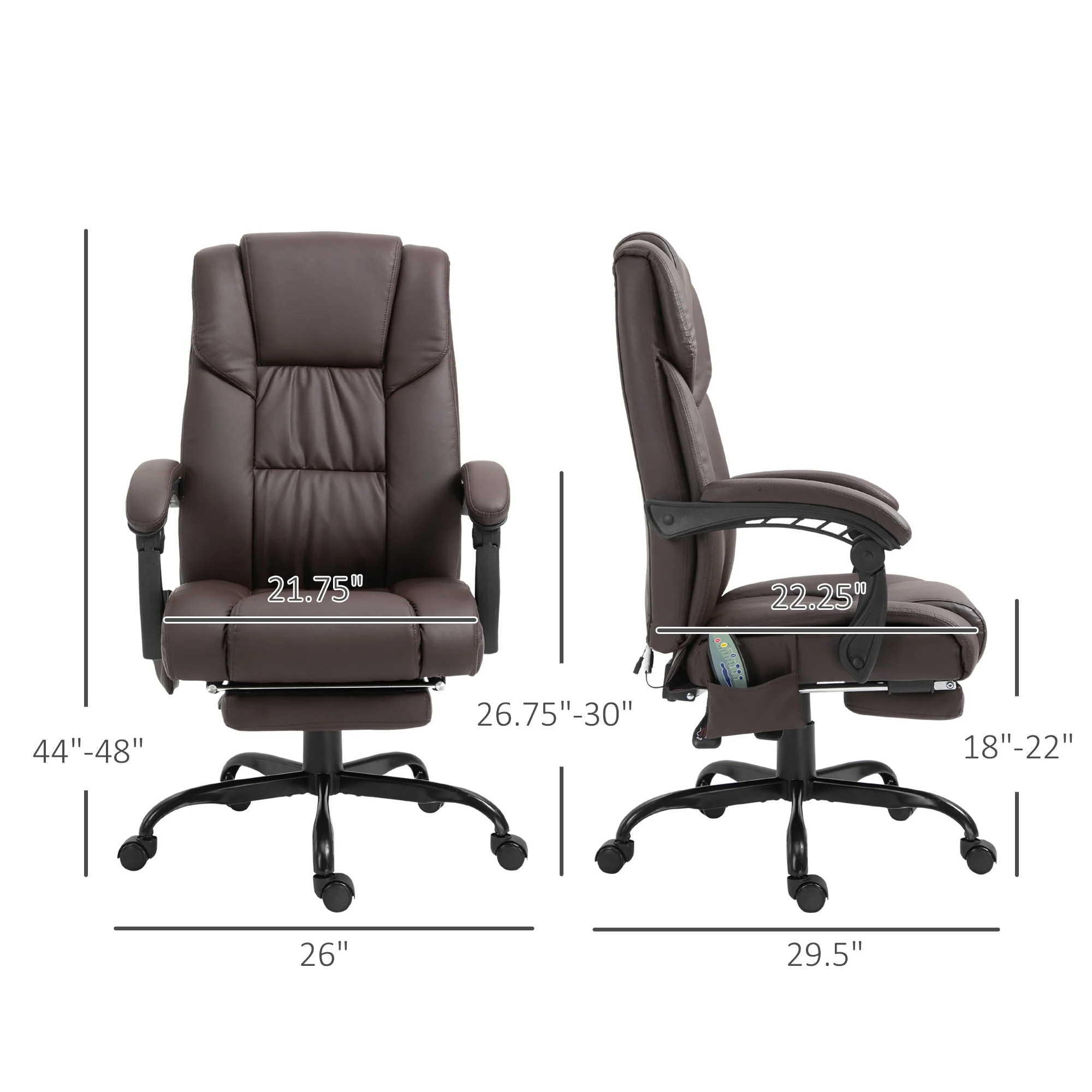 6 Vibrating Points Massage Office Chair, High Back Reclining Chair w/ Footrest, Brown - Image 5