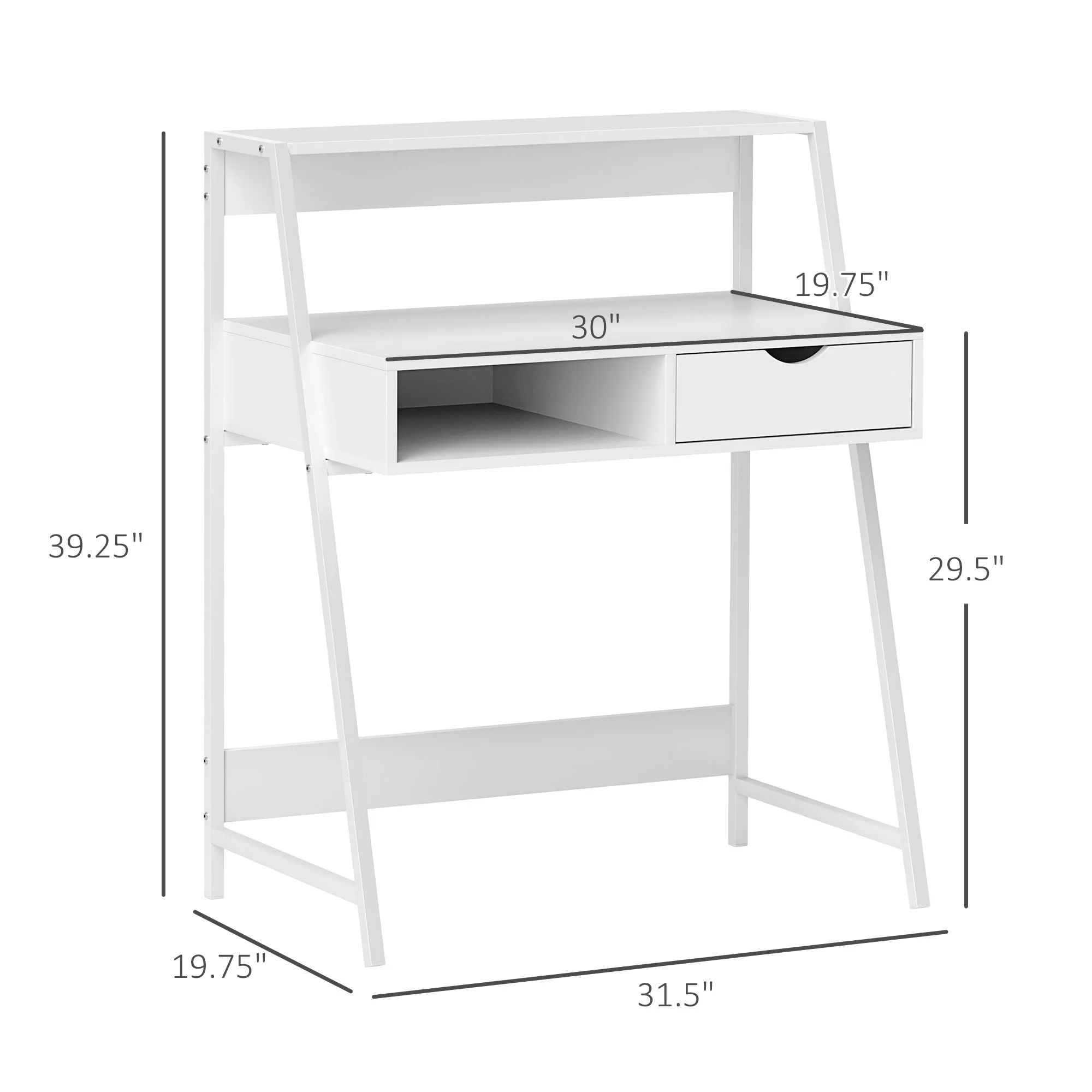 Home Office Computer Desk with Drawer & Storage Shelvesfor Small Spaces, White - Image 5