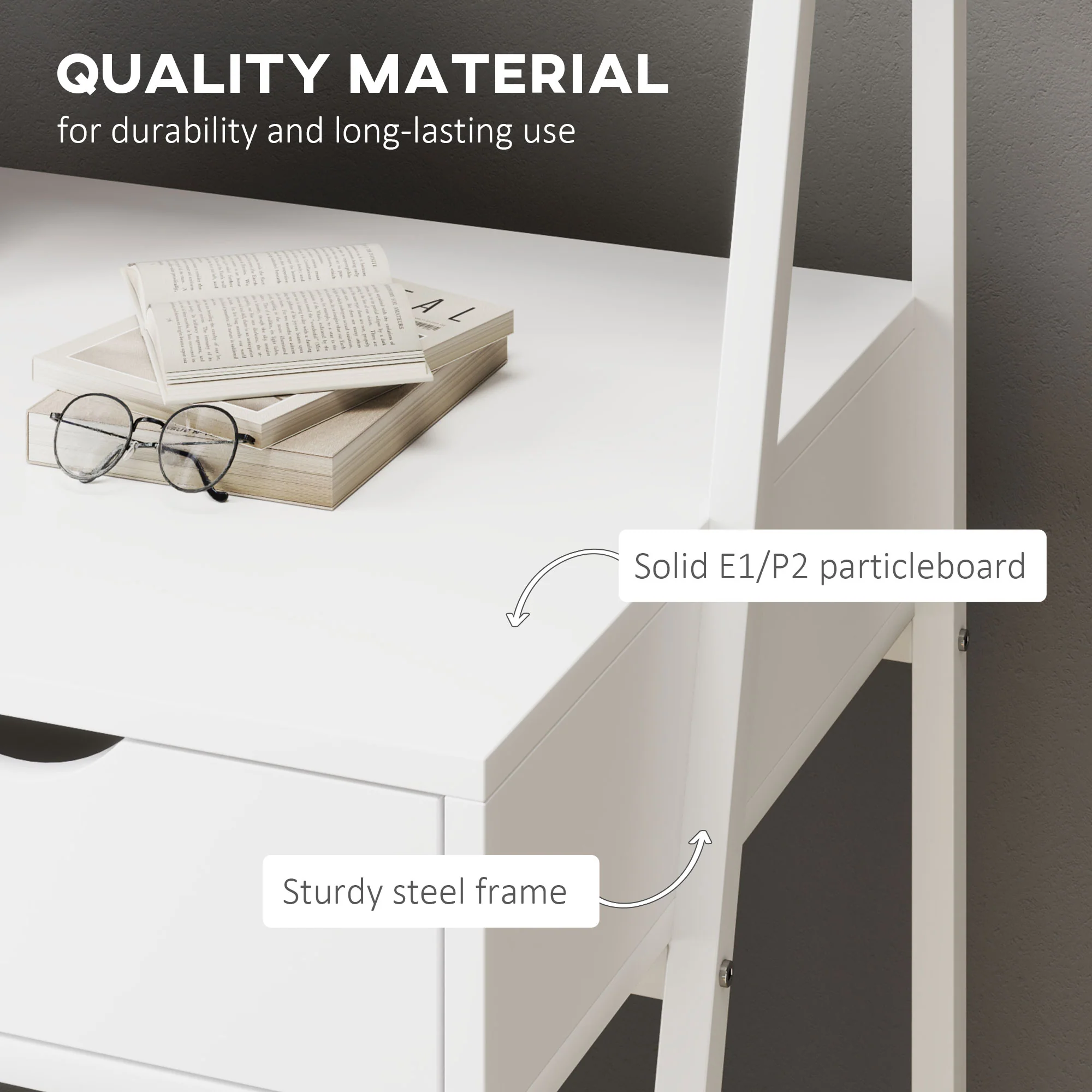 Home Office Computer Desk with Drawer & Storage Shelvesfor Small Spaces, White - Image 7