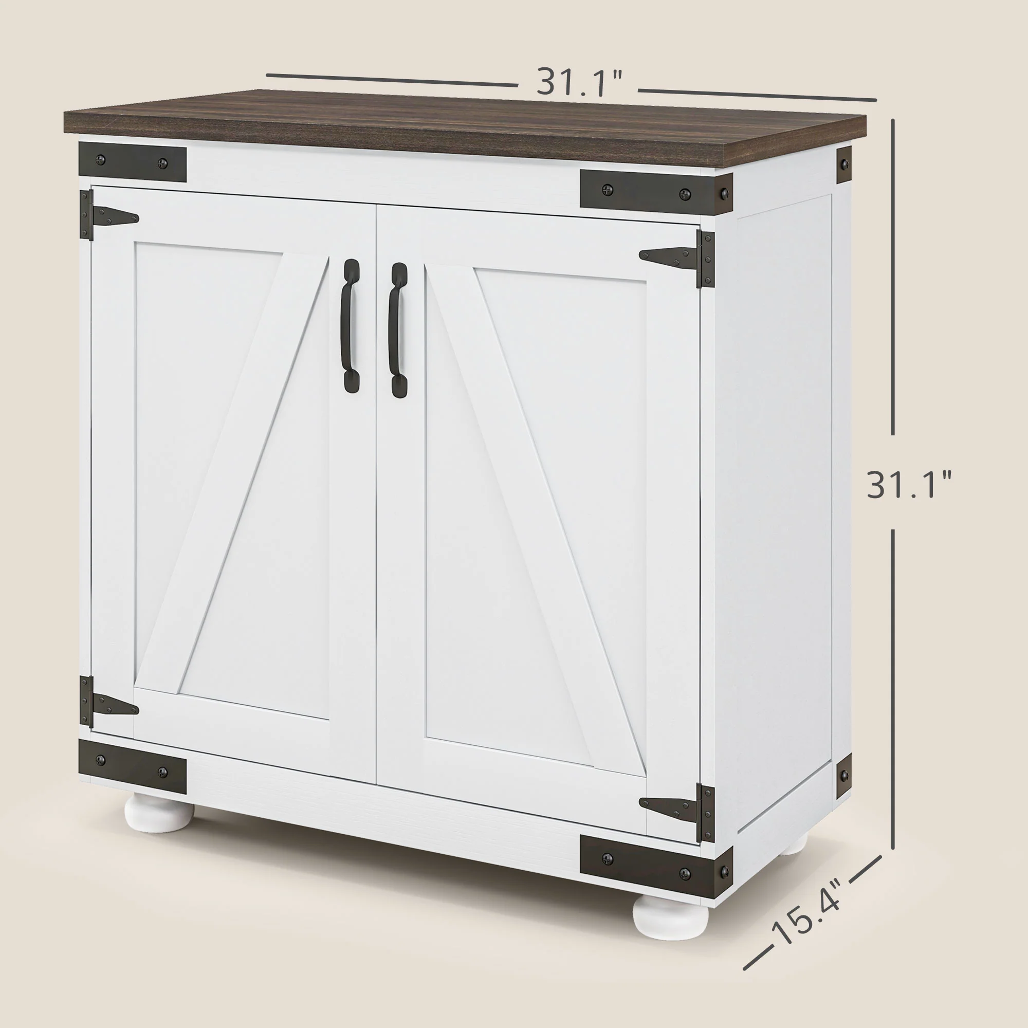 Kitchen Buffet Cabinet with Barn Door and Adjustable Shelf, Distressed White & Brown - Image 5