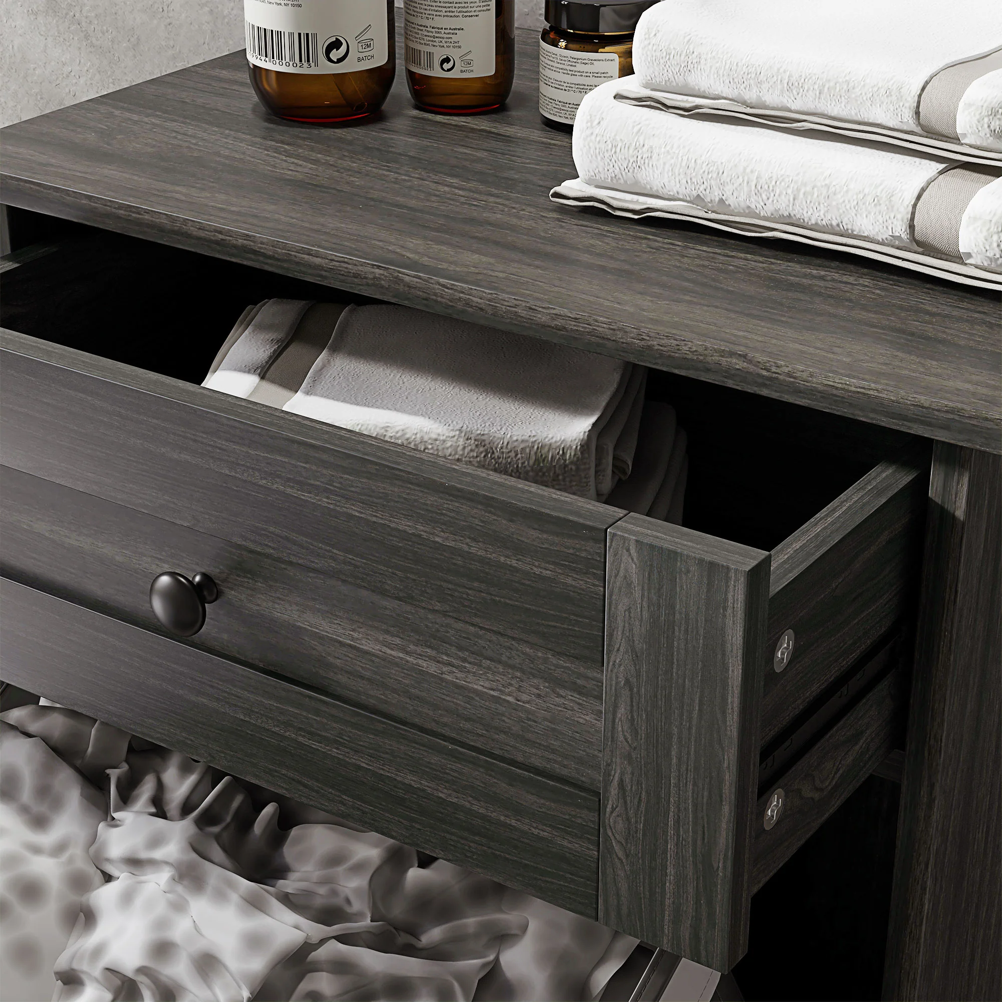 36.6" Freestanding Storage Cabinet with Tilt-Out Trash Bin & Drawer, Charcoal Gray - Image 10