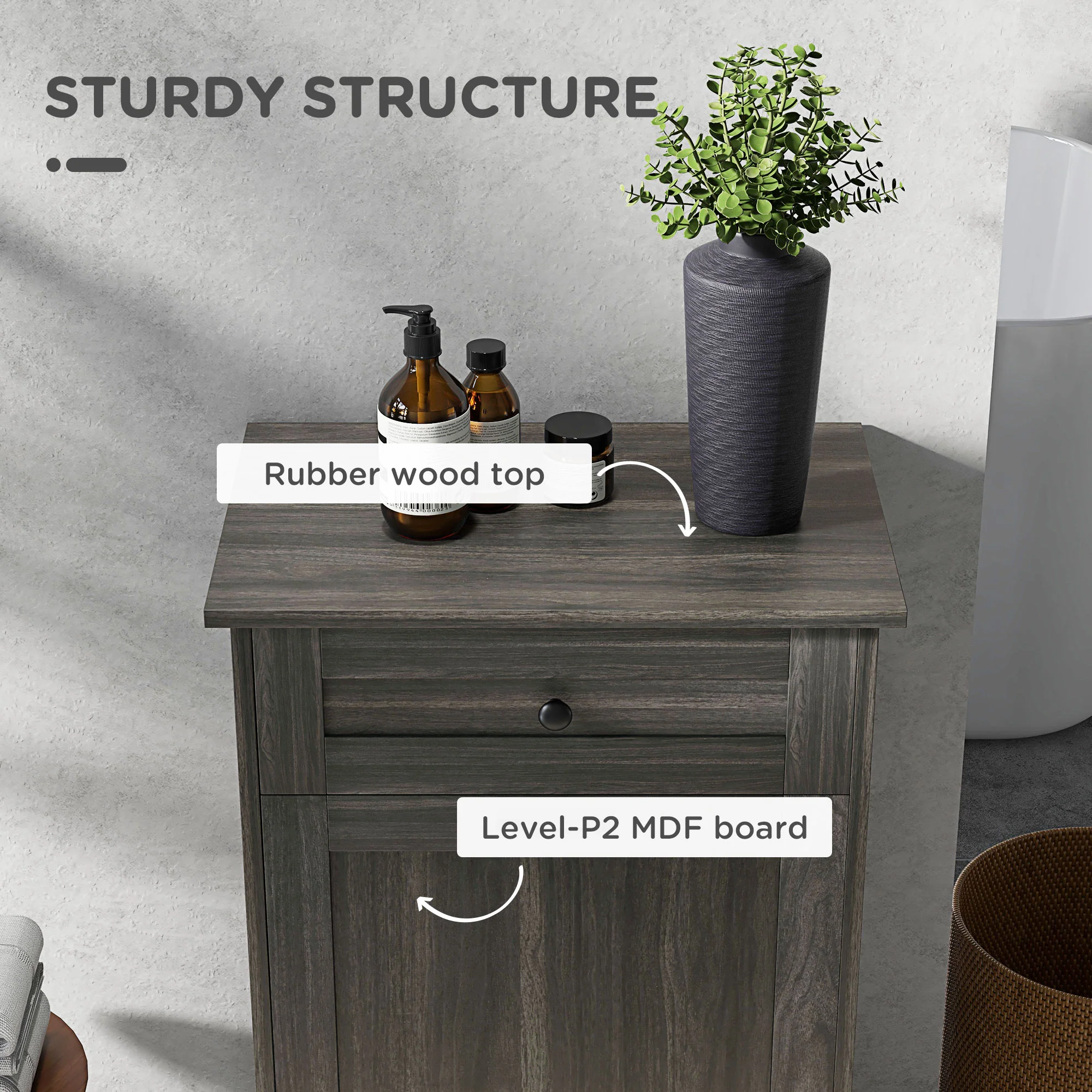 36.6" Freestanding Storage Cabinet with Tilt-Out Trash Bin & Drawer, Charcoal Gray - Image 9