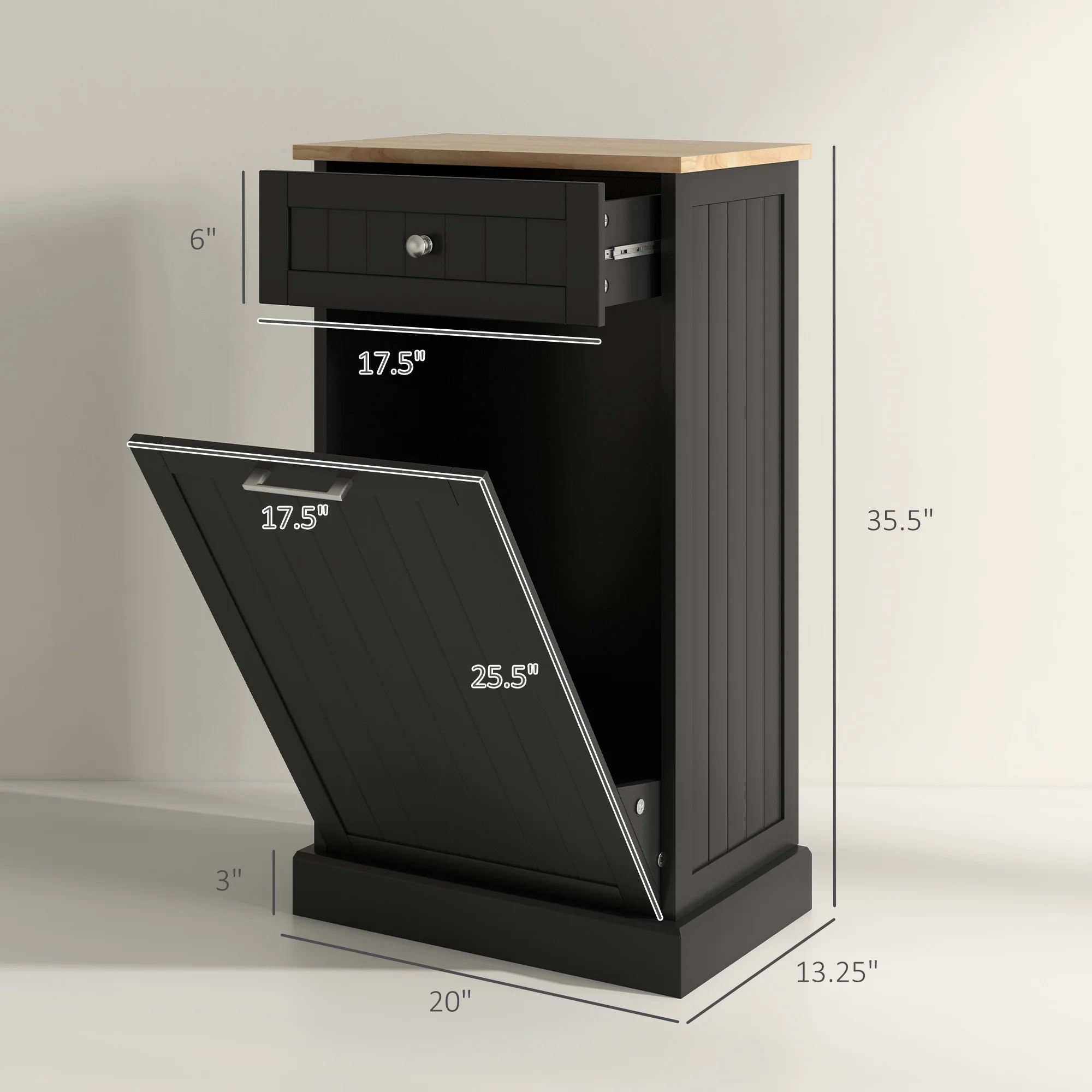 Kitchen Tilt Out Trash Bin Cabinet, Recycling Cabinet Trash Can Holder With Drawer, Black - Image 5