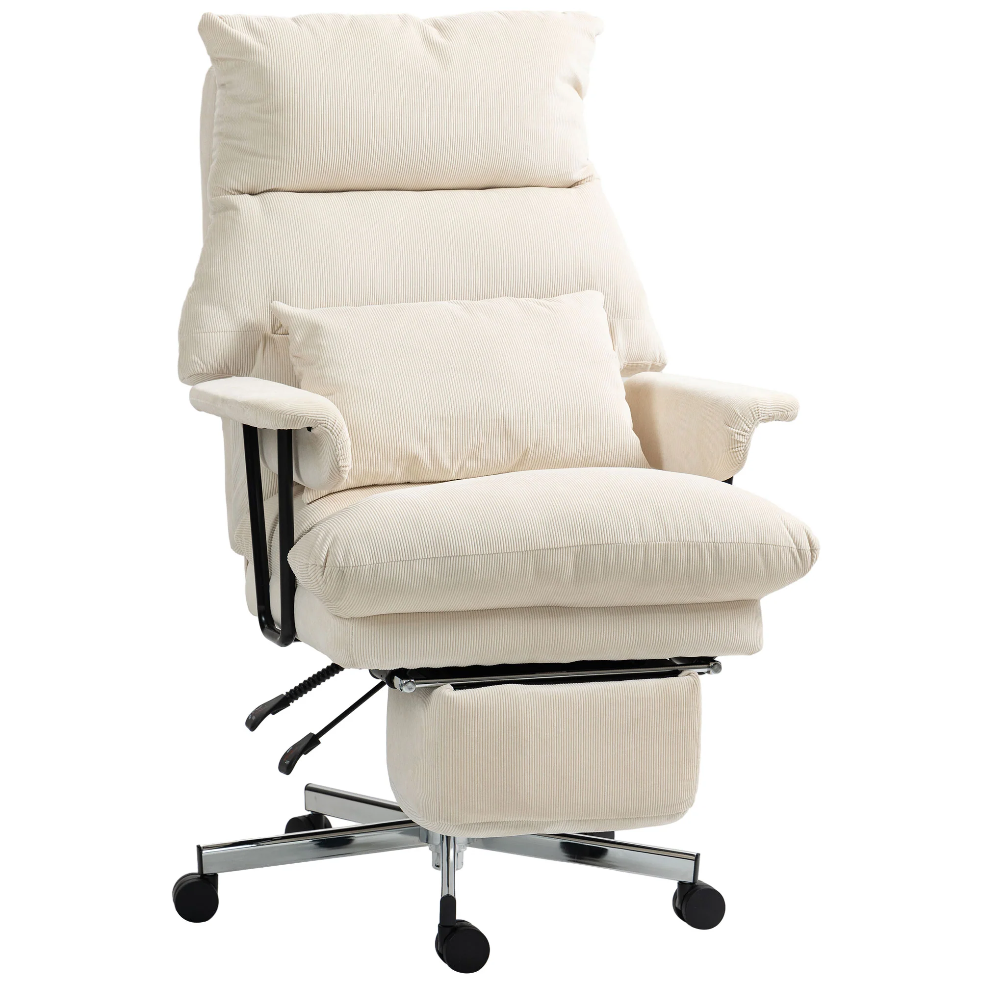 Executive Office Chair with Lumbar Support & Footrest, High Back Reclining, Cream White - Image 12