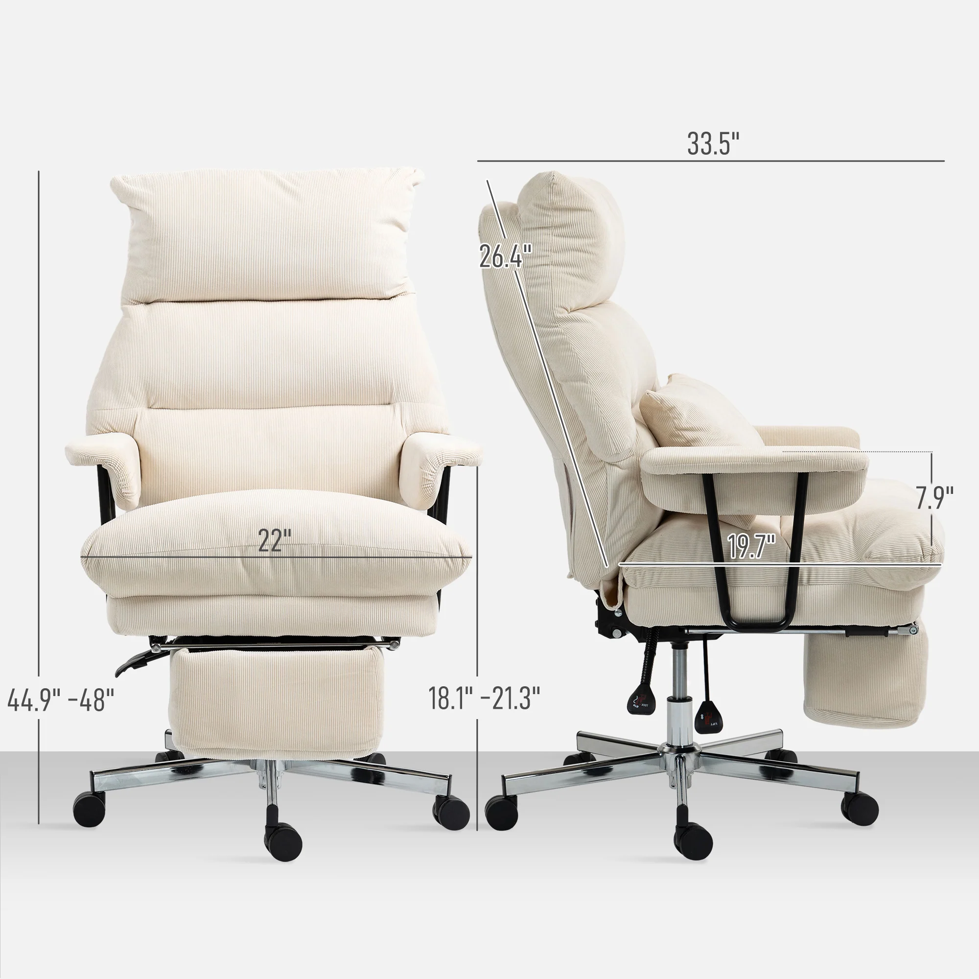 Executive Office Chair with Lumbar Support & Footrest, High Back Reclining, Cream White - Image 5