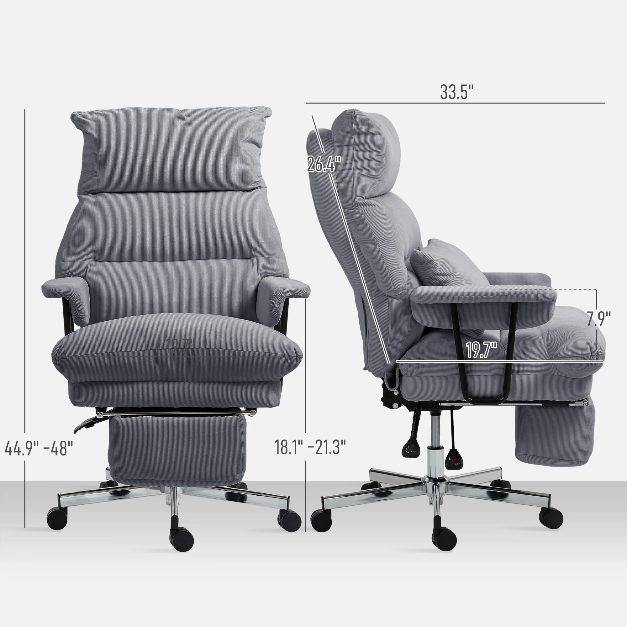 Executive Office Chair with Lumbar Support, Footrest, High Back Reclining, Gray - Image 5