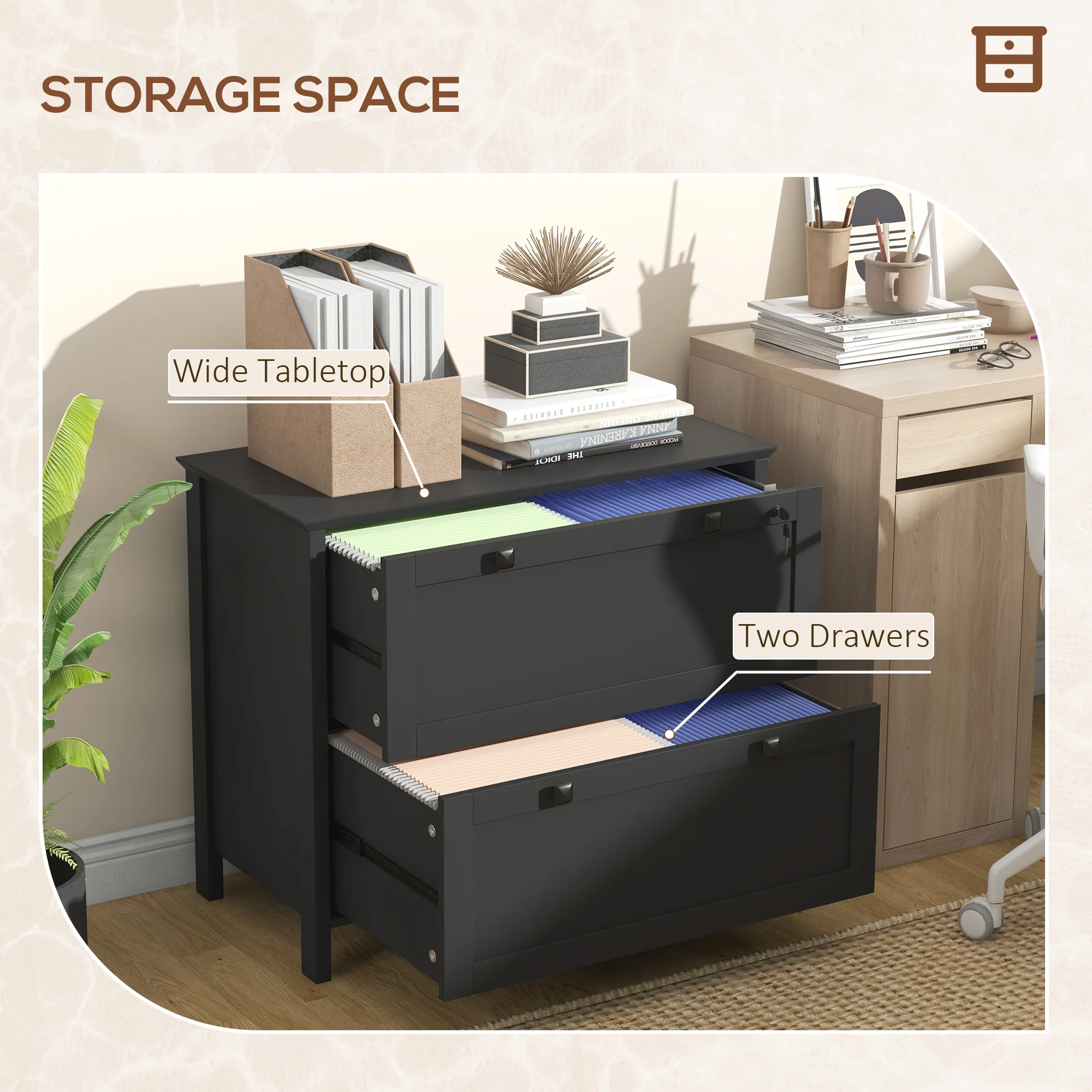2 Drawer File Cabinet with Lock and Adjustable Hanging Bar Black - Image 6