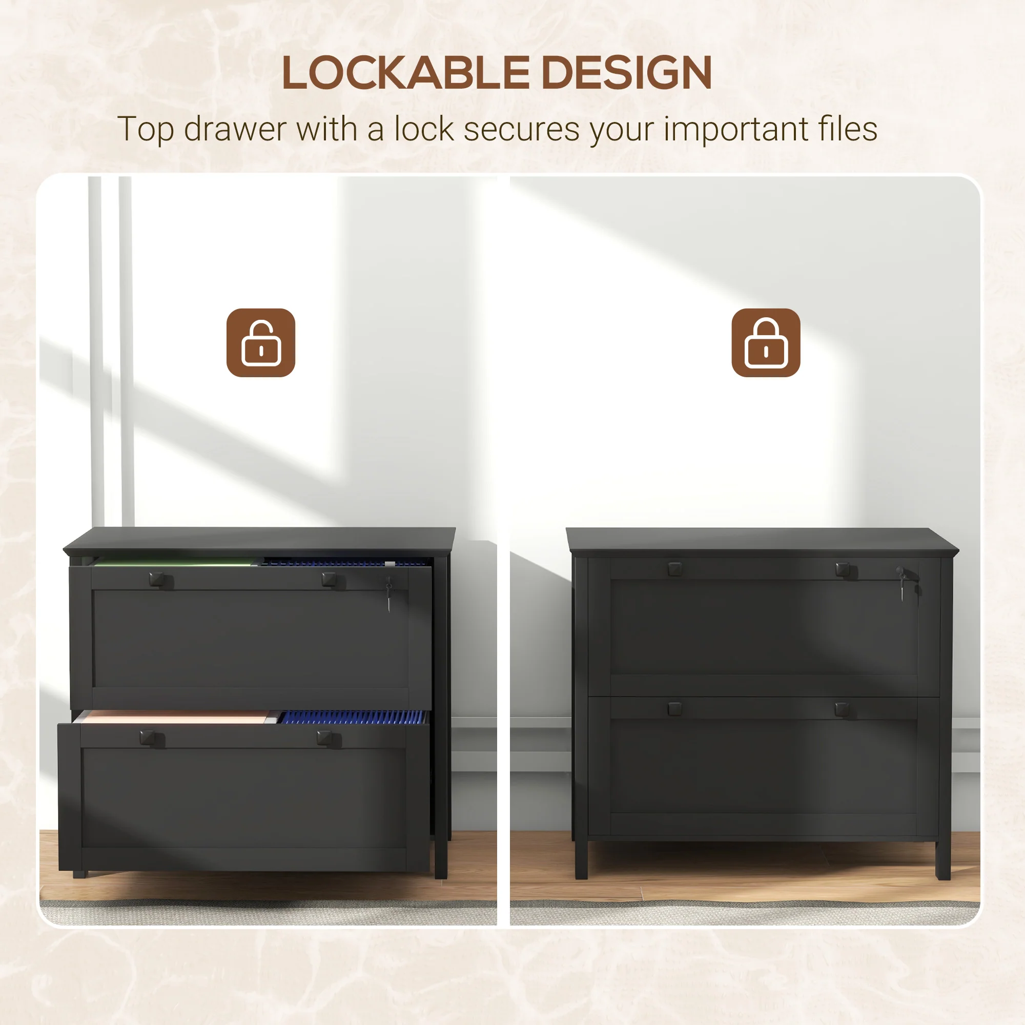 2 Drawer File Cabinet with Lock and Adjustable Hanging Bar Black - Image 8