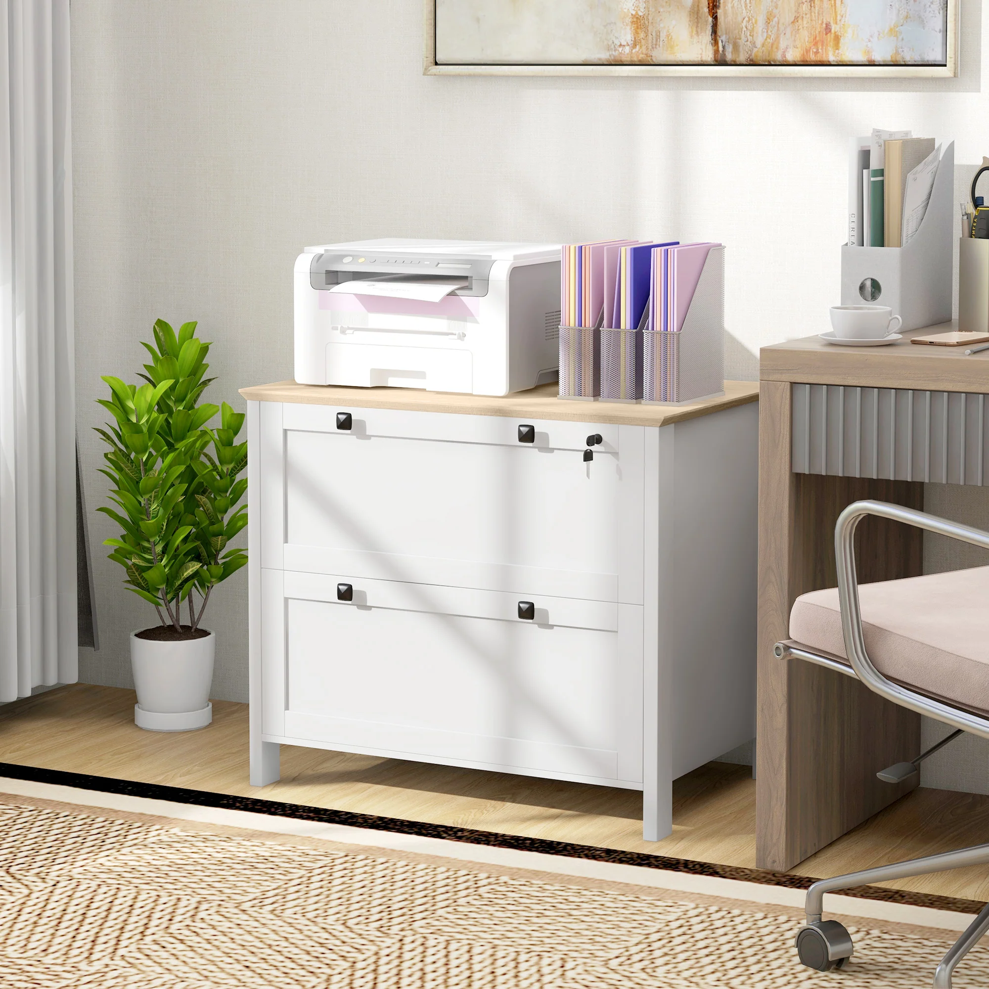 2 Drawer Filing Cabinet with Adjustable Hanging Bar for Letter, A4, White - Image 3