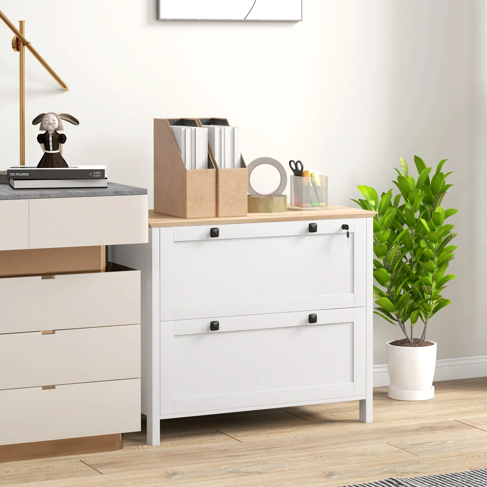 2 Drawer Filing Cabinet with Adjustable Hanging Bar for Letter, A4, White - Image 4