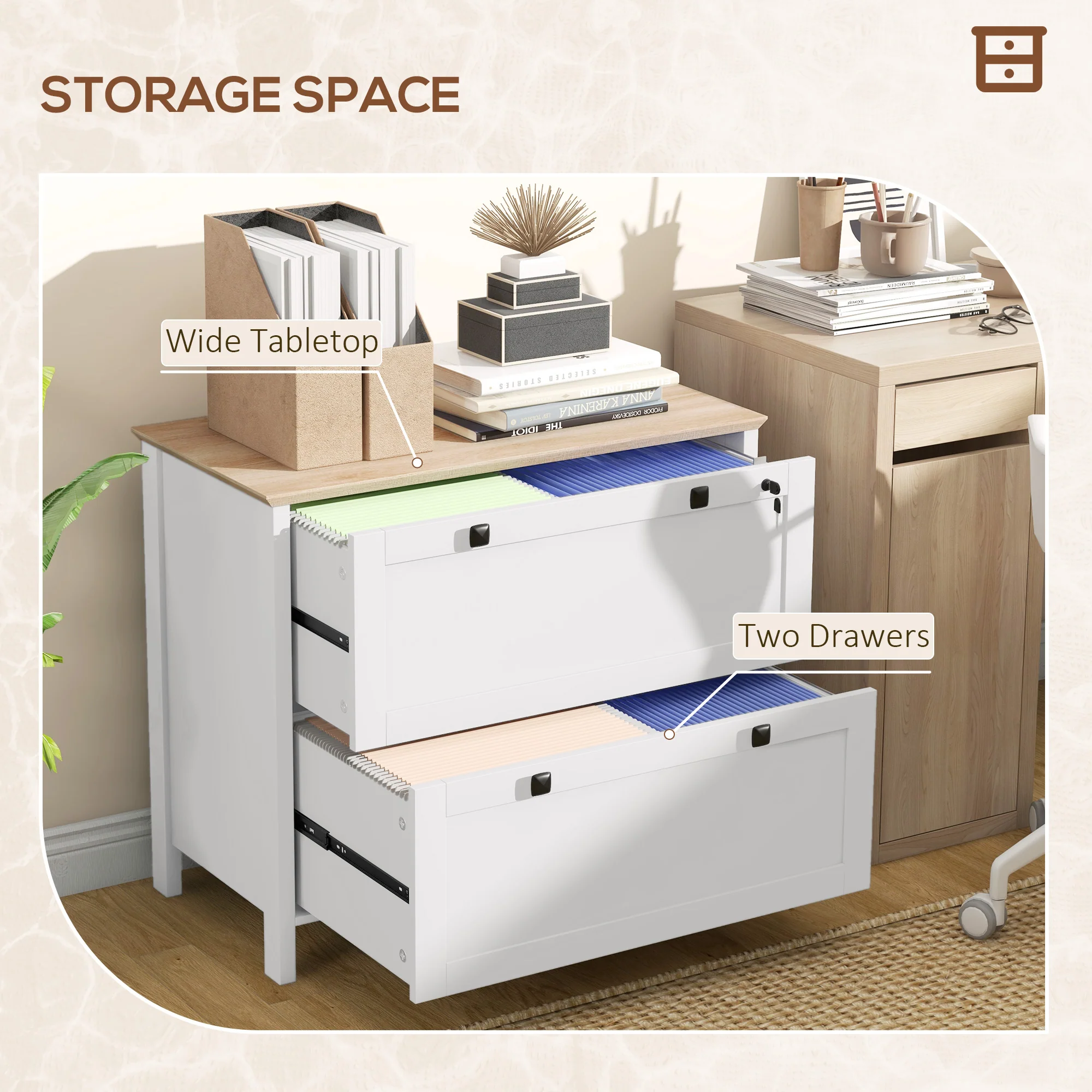 2 Drawer Filing Cabinet with Adjustable Hanging Bar for Letter, A4, White - Image 6