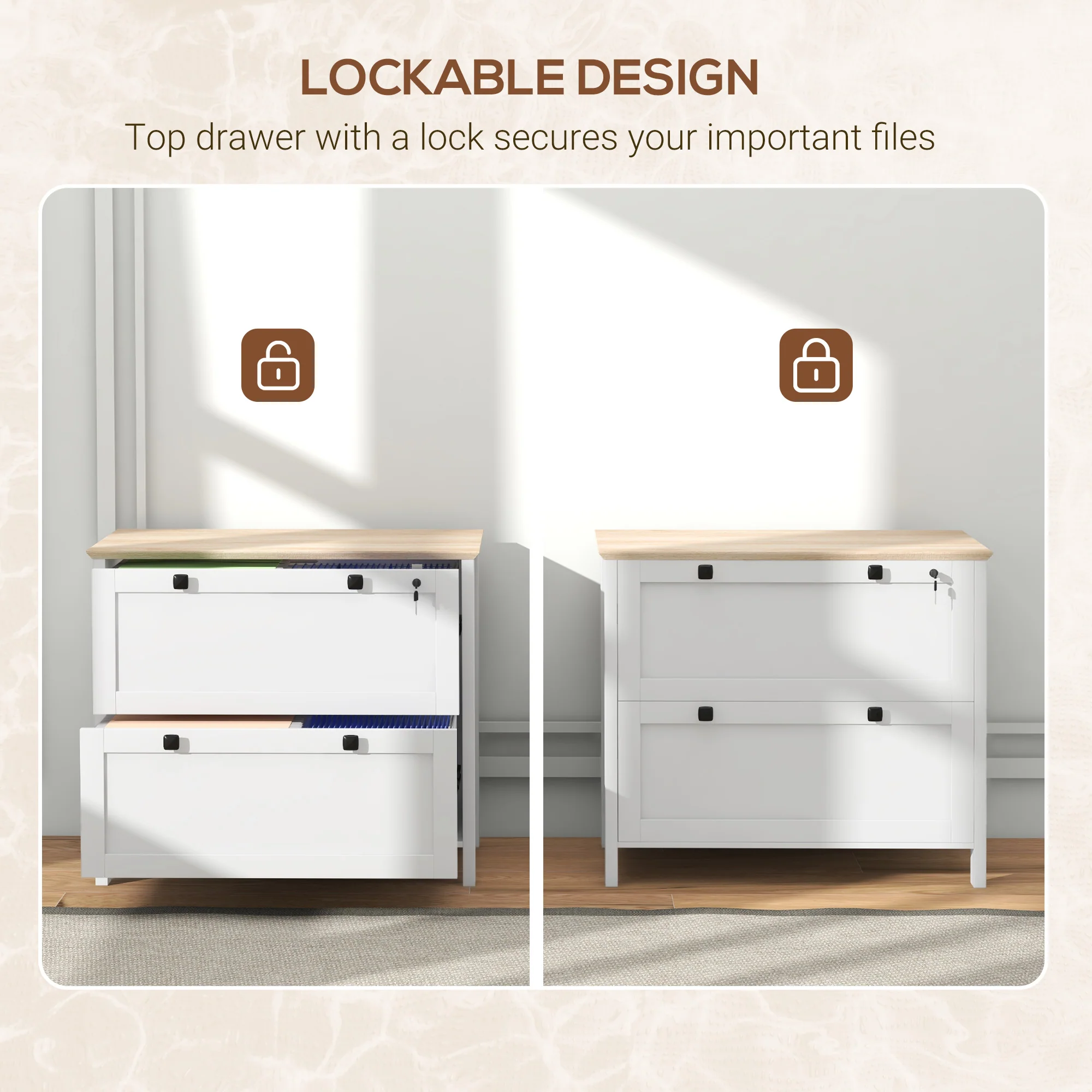 2 Drawer Filing Cabinet with Adjustable Hanging Bar for Letter, A4, White - Image 8