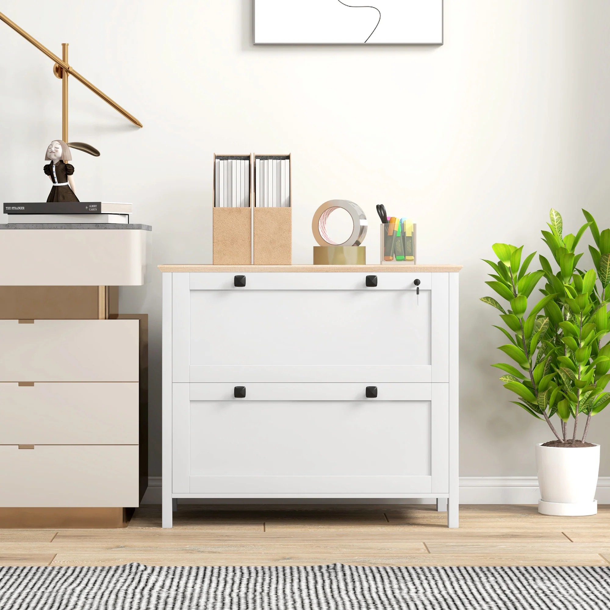 2 Drawer Filing Cabinet with Adjustable Hanging Bar for Letter, A4, White - Image 9